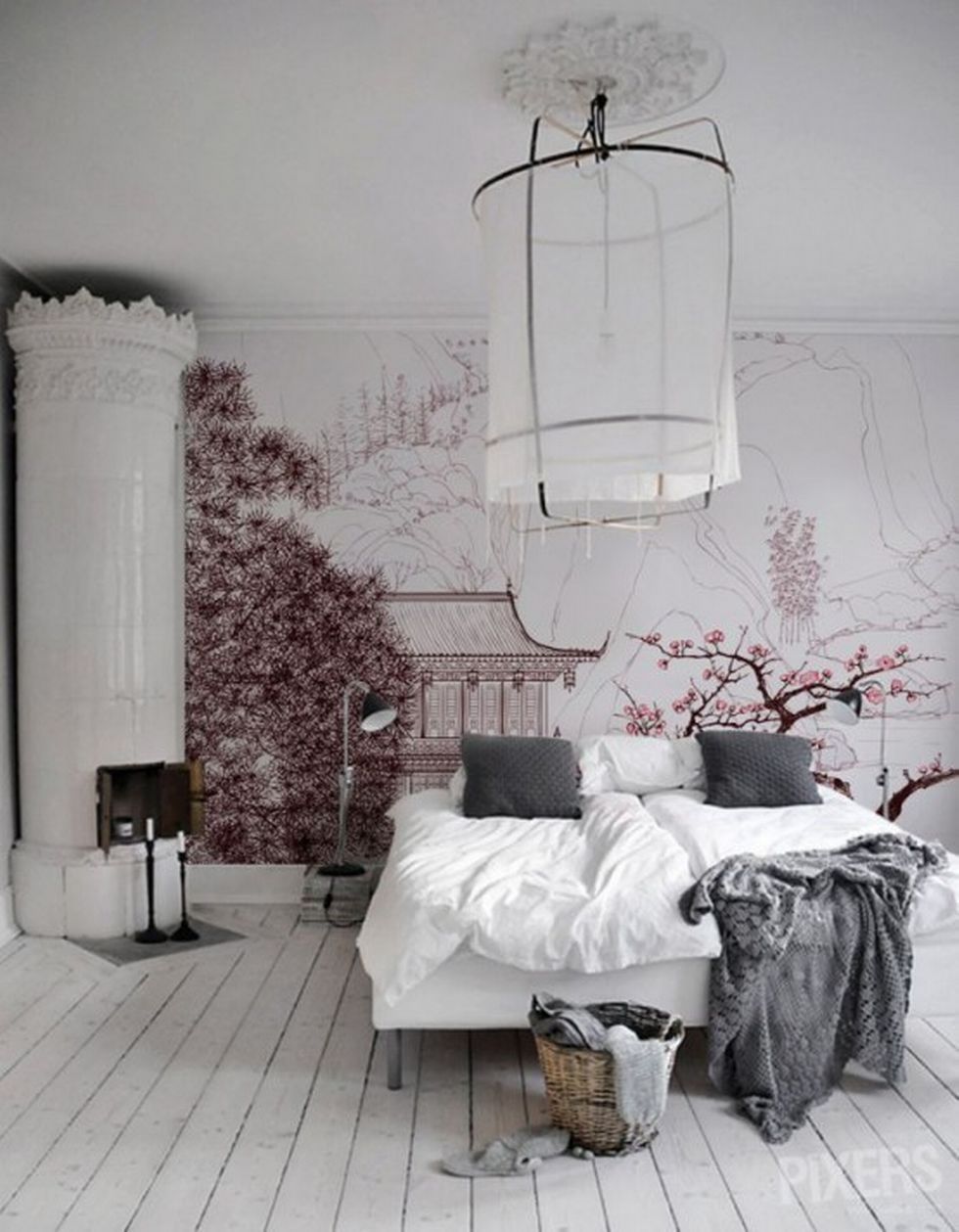 chambre avec papier-peint panoramique tons roses chambre avec papier-peint panoramique tons roses