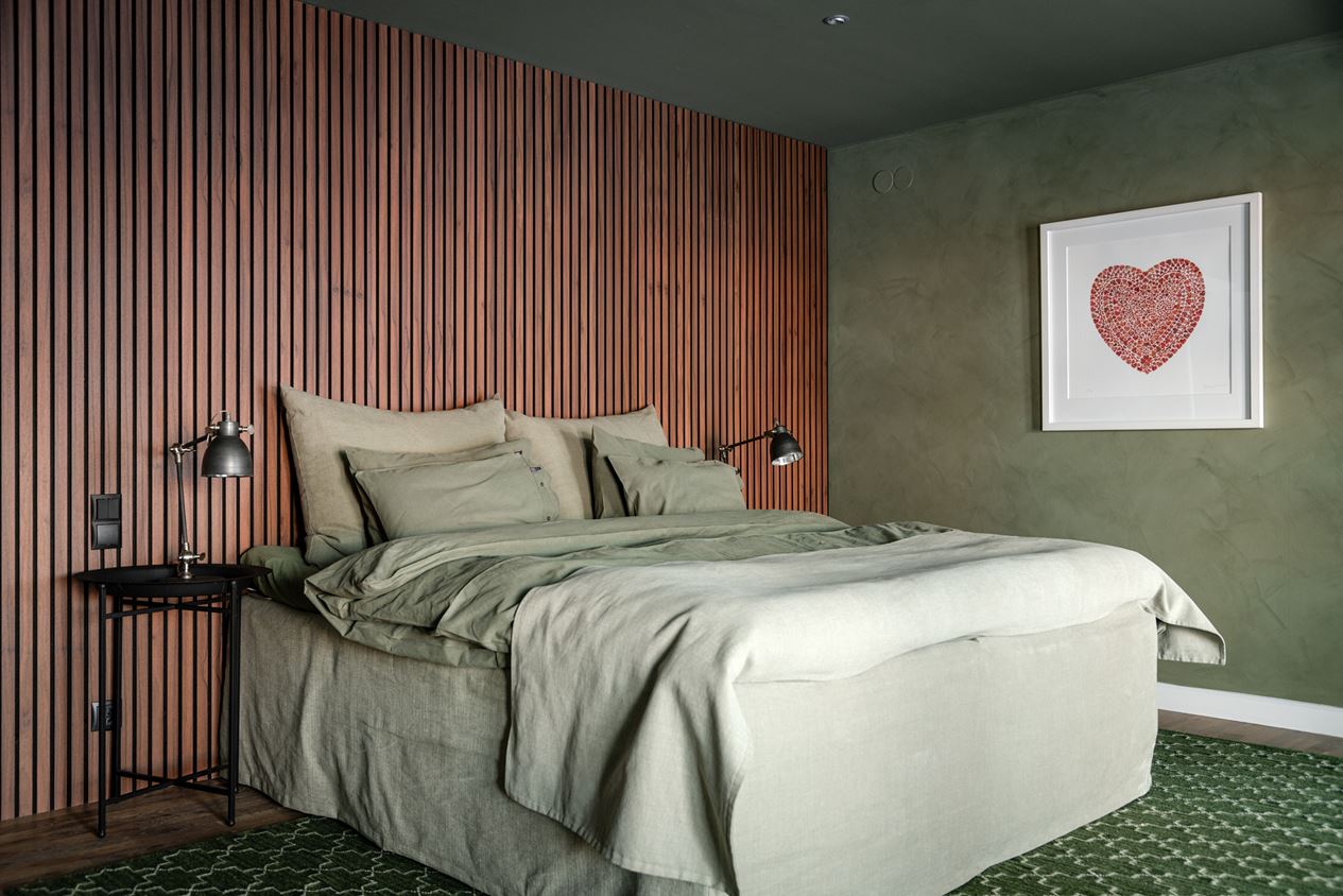 chambre décoration scandinave verte et bois