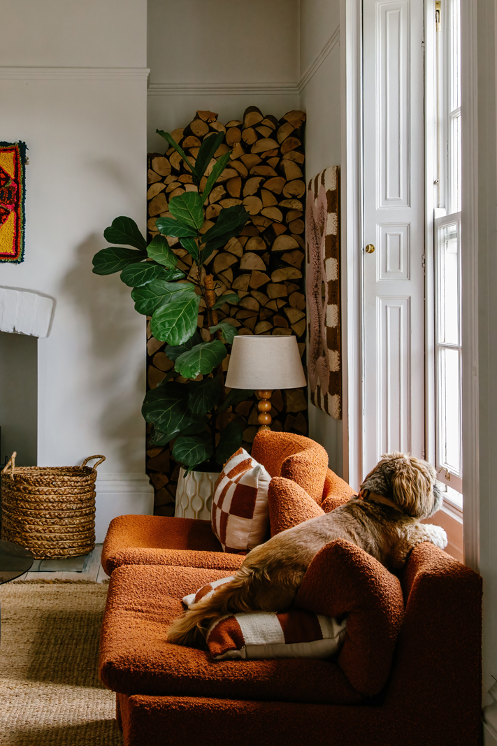salon avec fauteuil orange