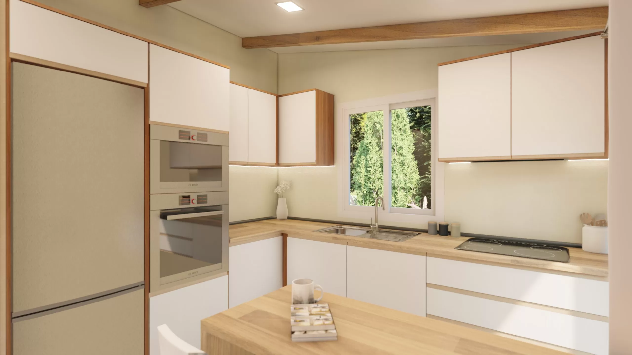 cuisine ouverte blanche et bois petite maison 53m2 cuisine ouverte blanche et bois petite maison 53m2