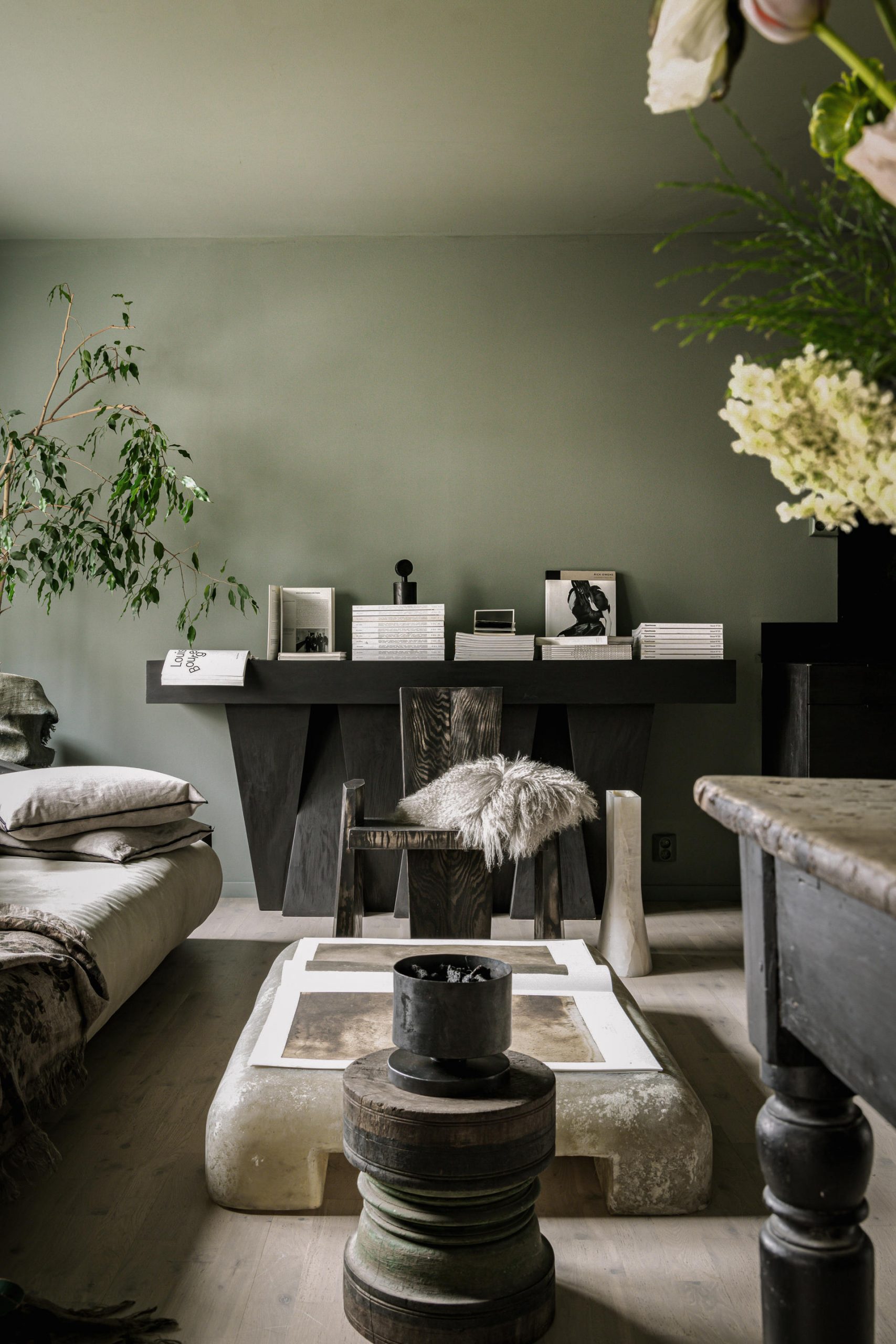 salon décoration vert kaki