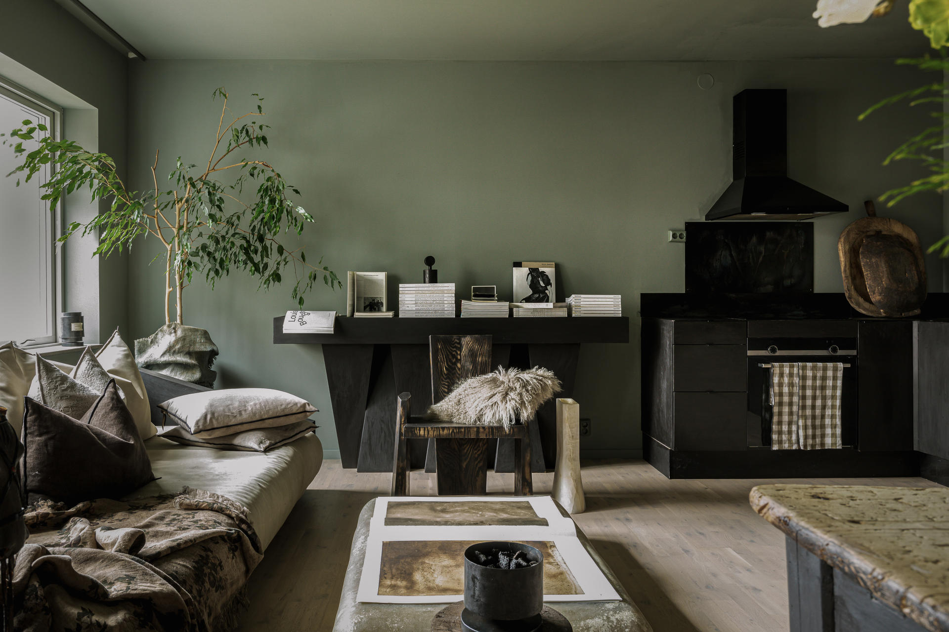 salon décoration vert kaki