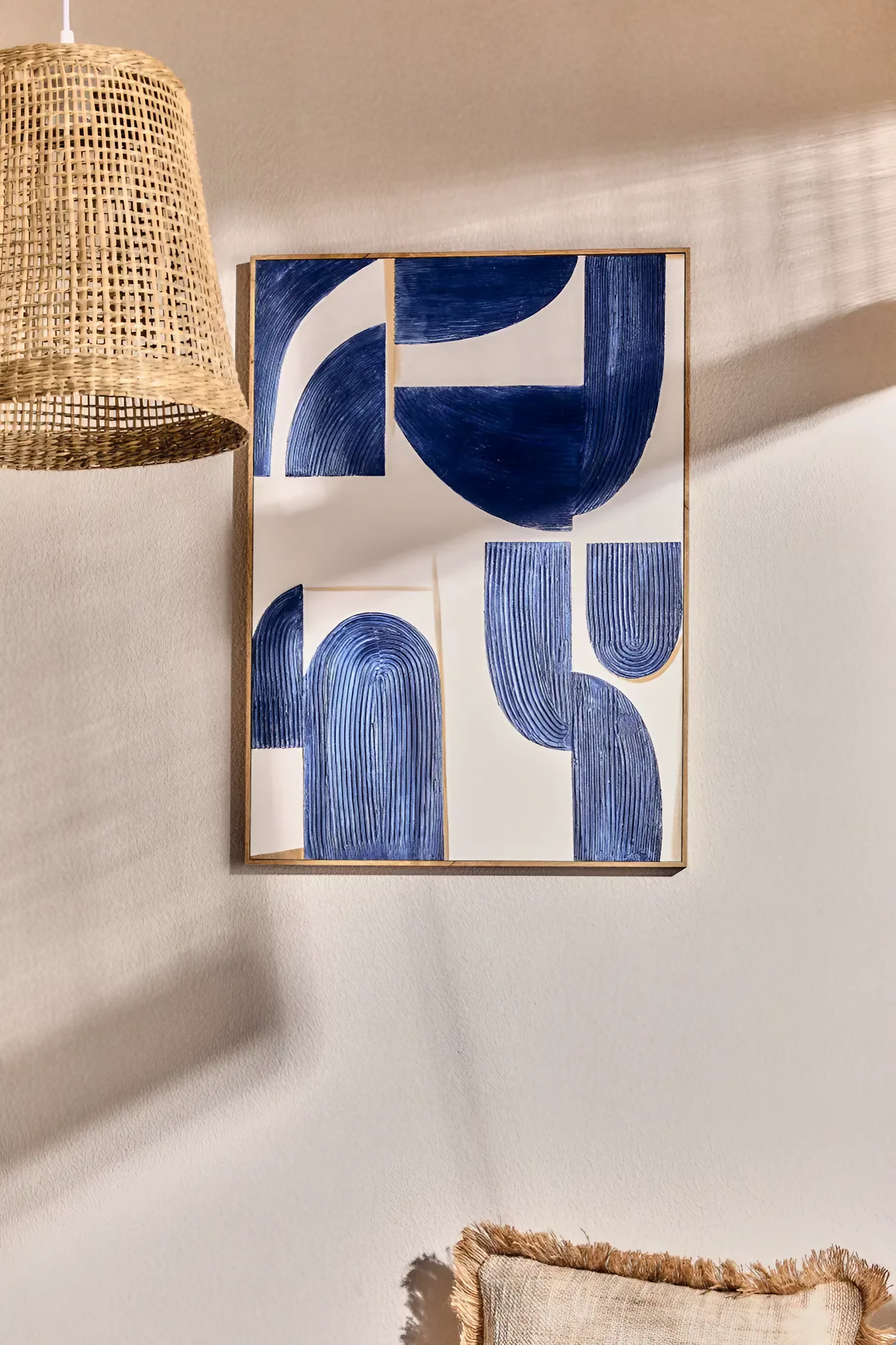 salon décoration bleue et naturelle