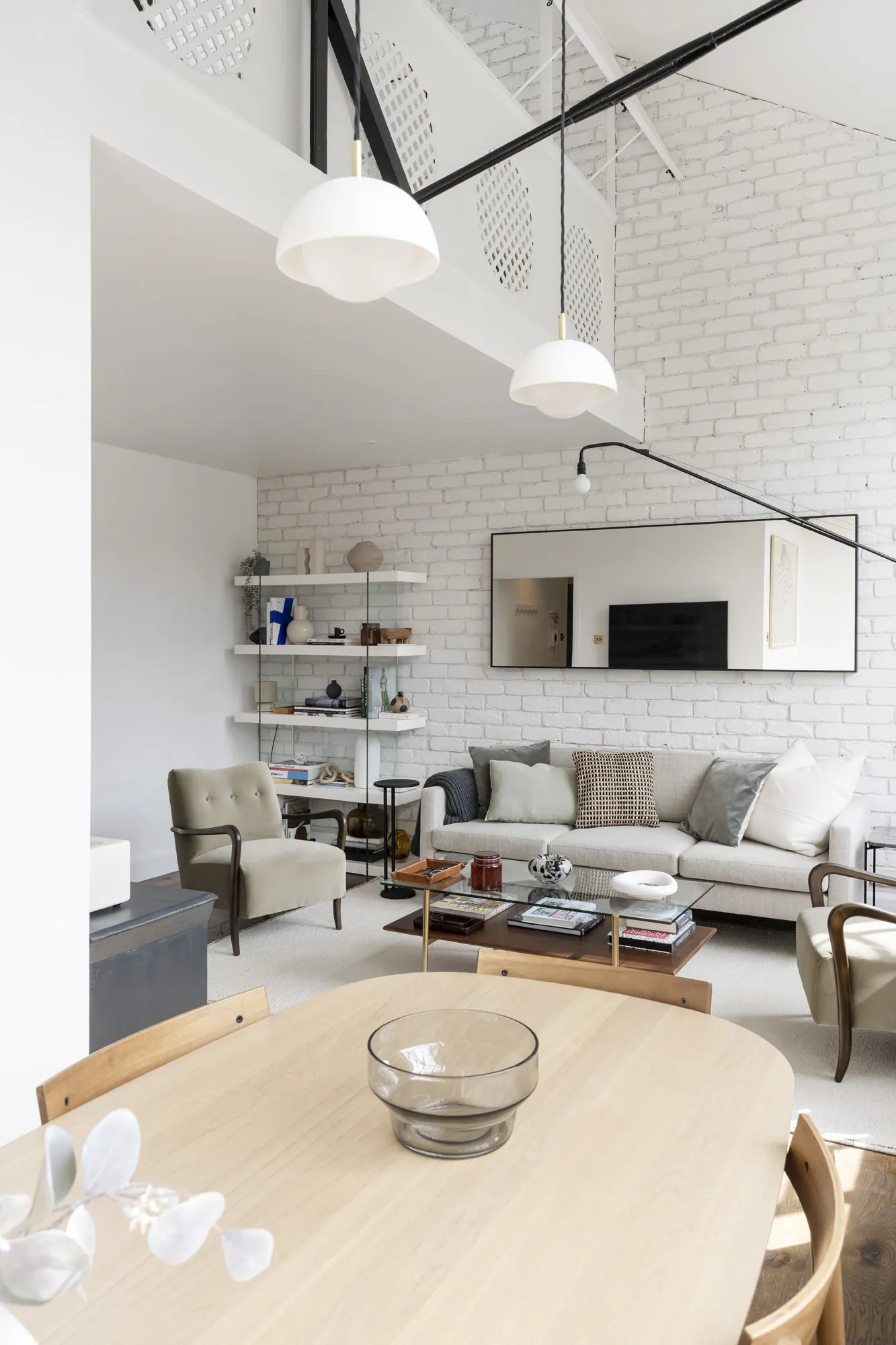 salon loft Londres murs briques blanches salon loft Londres murs briques blanches