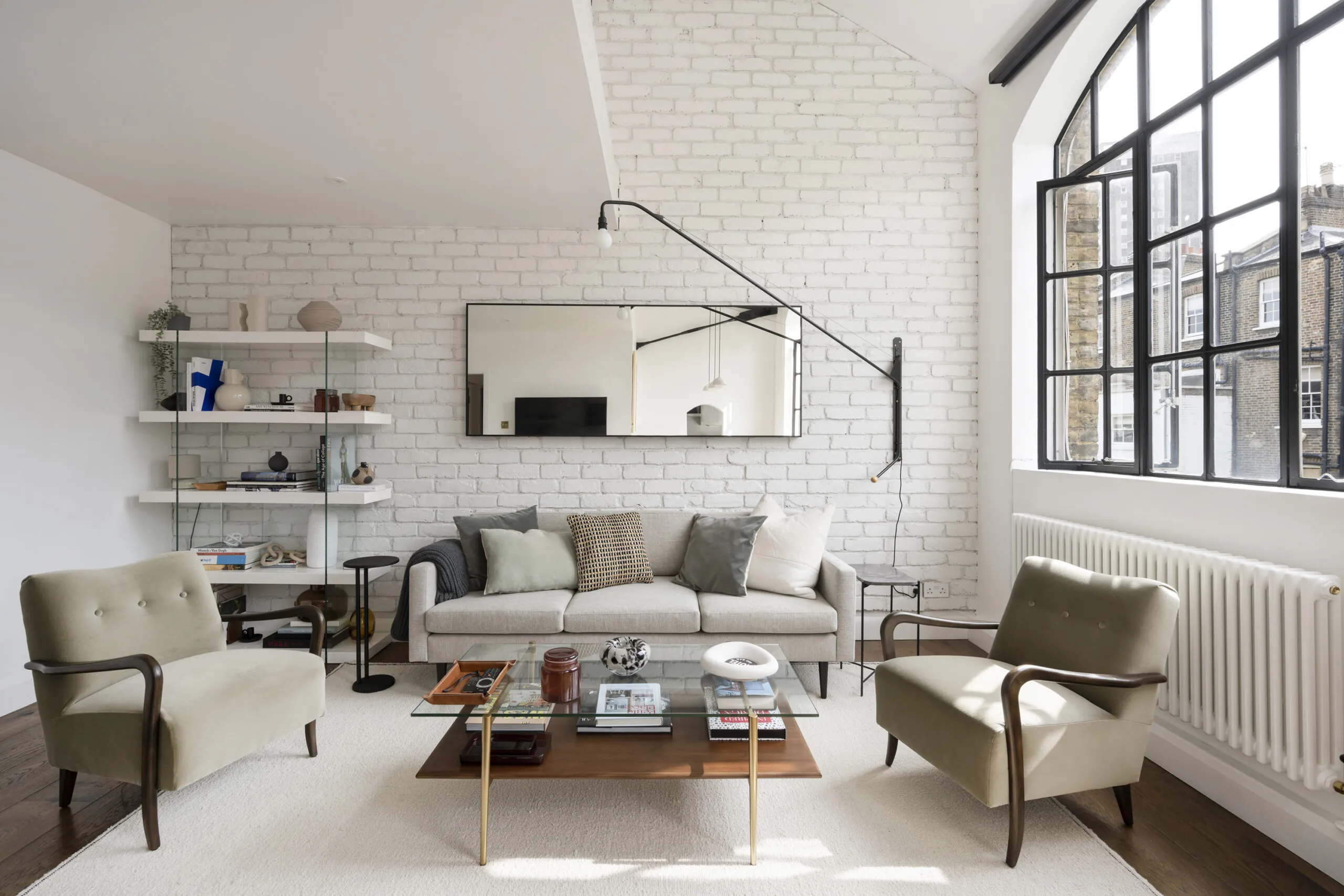 salon loft Londres murs briques blanches salon loft Londres murs briques blanches