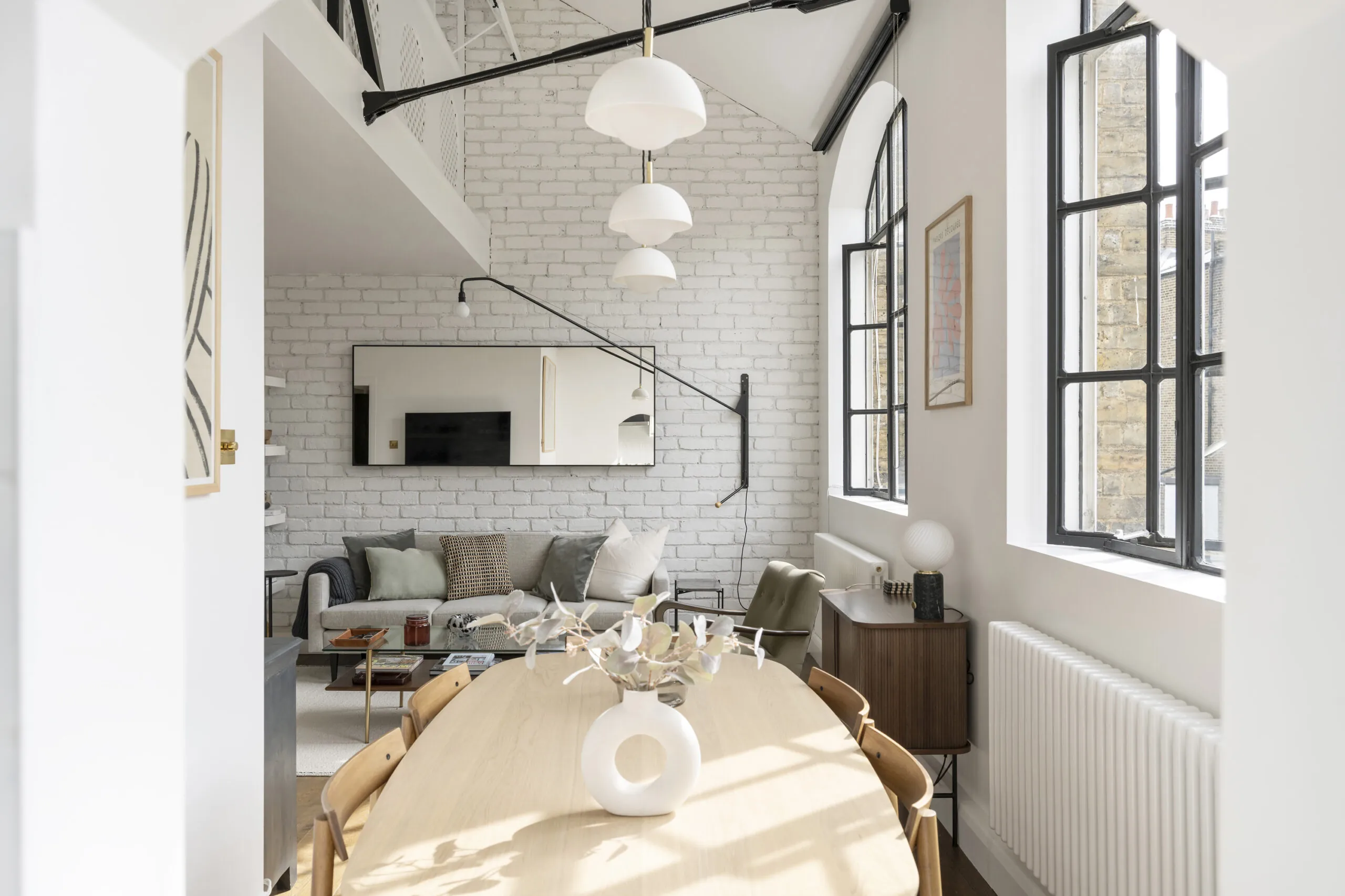 salon loft Londres murs briques blanches salon loft Londres murs briques blanches