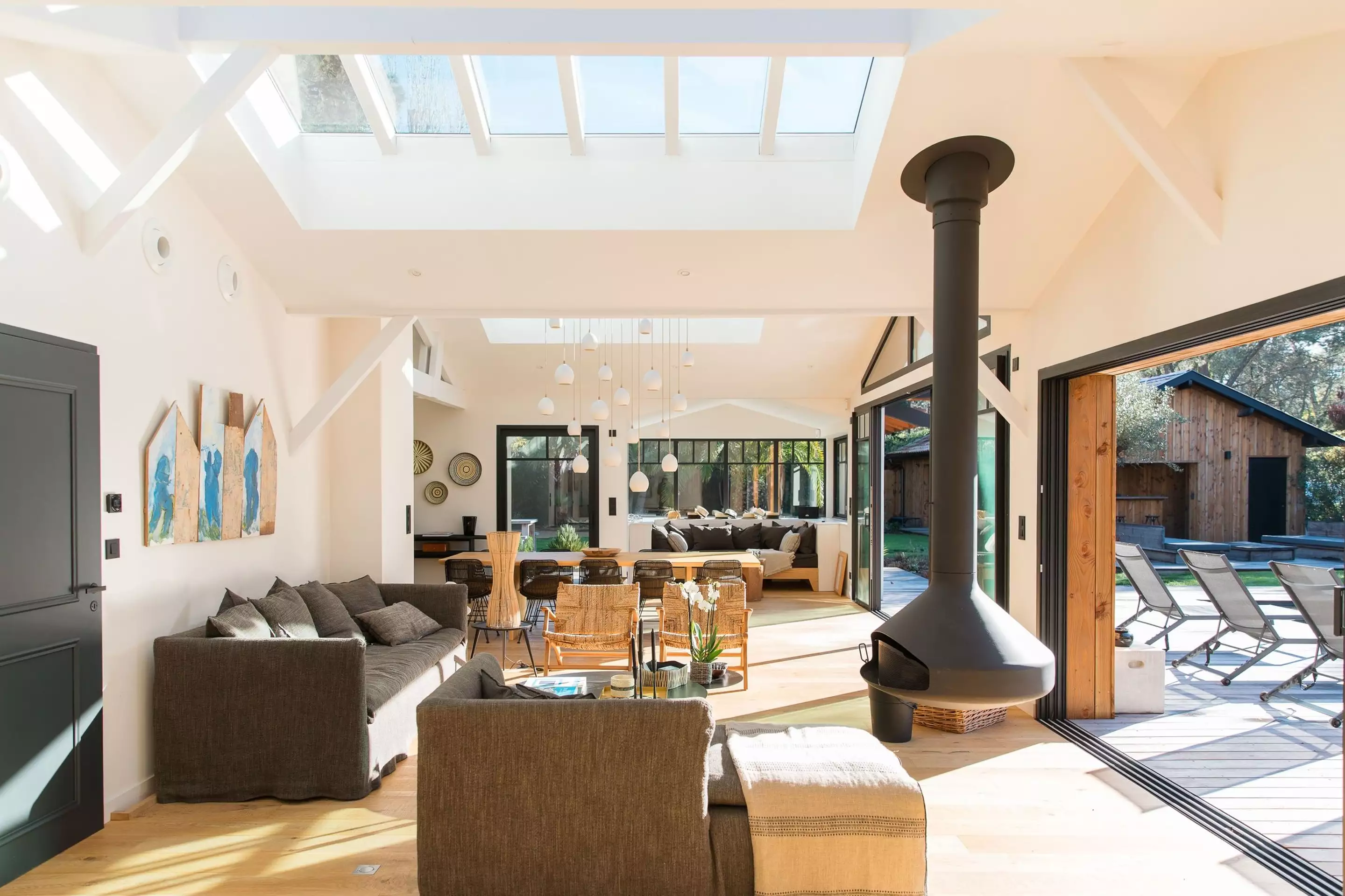 salon cheminée Focus Ergofocus maison en bois Villa Esmée Arcachon salon cheminée Focus Ergofocus maison en bois Villa Esmée Arcachon