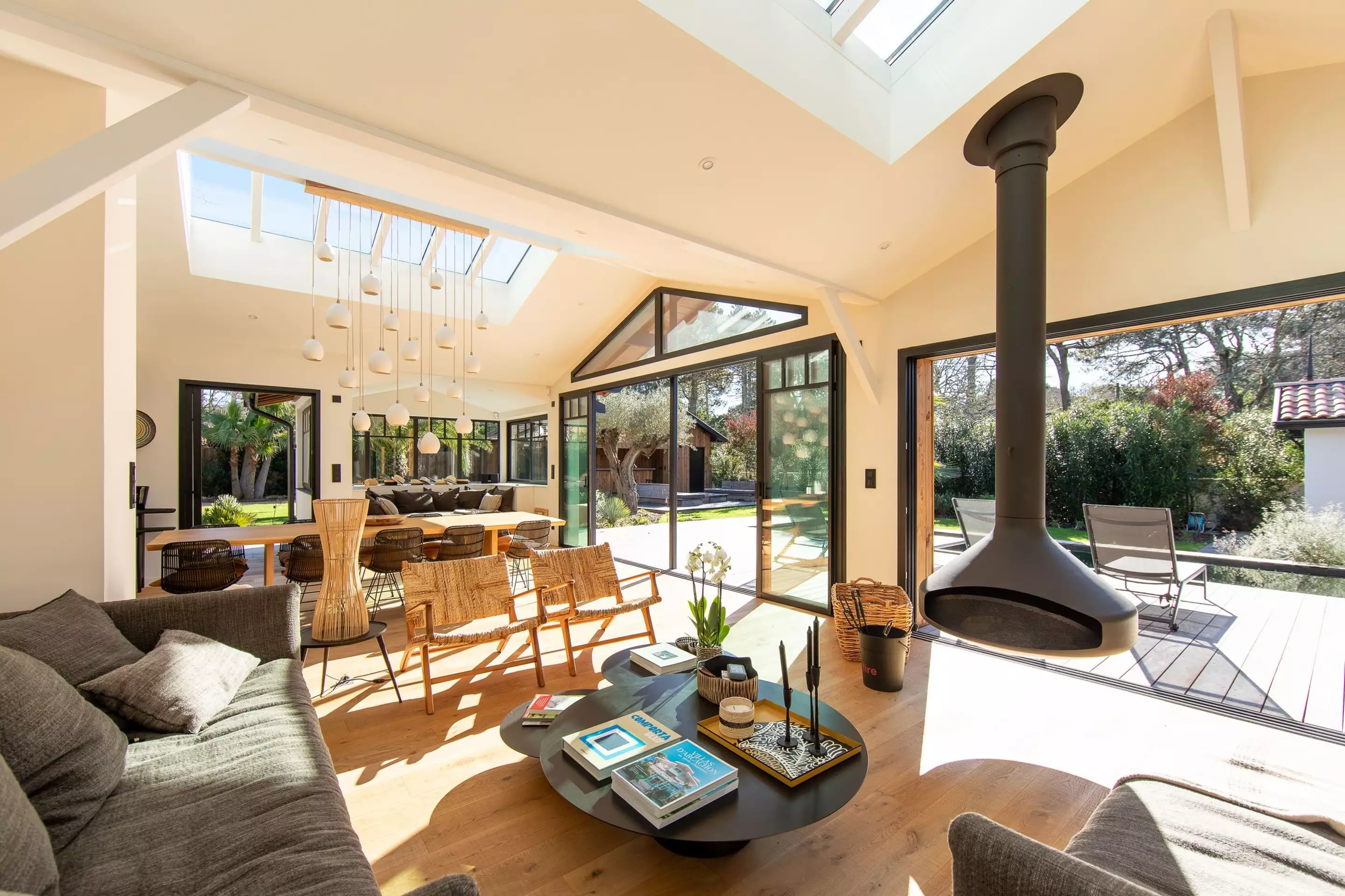 salon cheminée Focus Ergofocus maison en bois Villa Esmée Arcachon salon cheminée Focus Ergofocus maison en bois Villa Esmée Arcachon