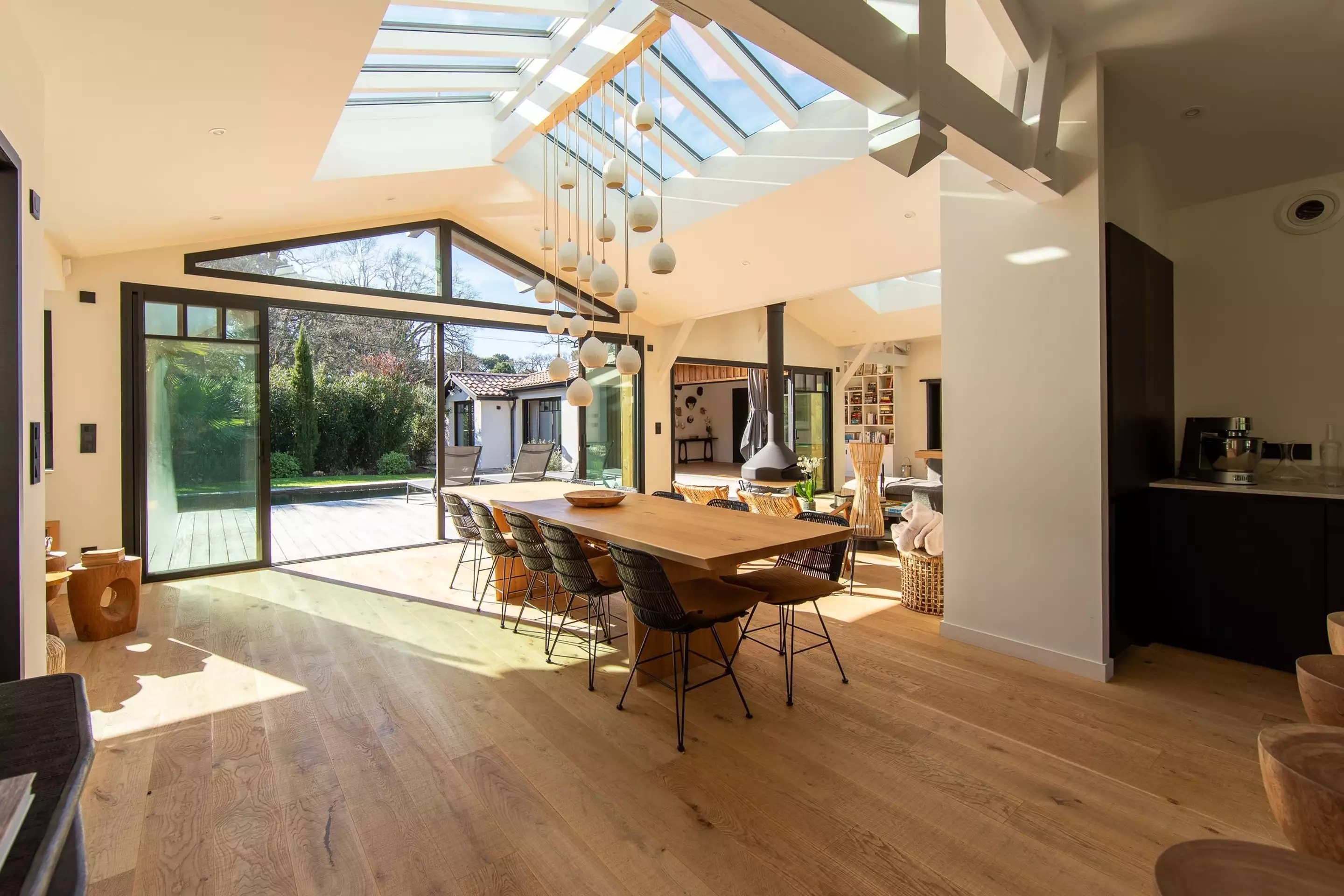 salon cheminée Focus Ergofocus maison en bois Villa Esmée Arcachon salon cheminée Focus Ergofocus maison en bois Villa Esmée Arcachon