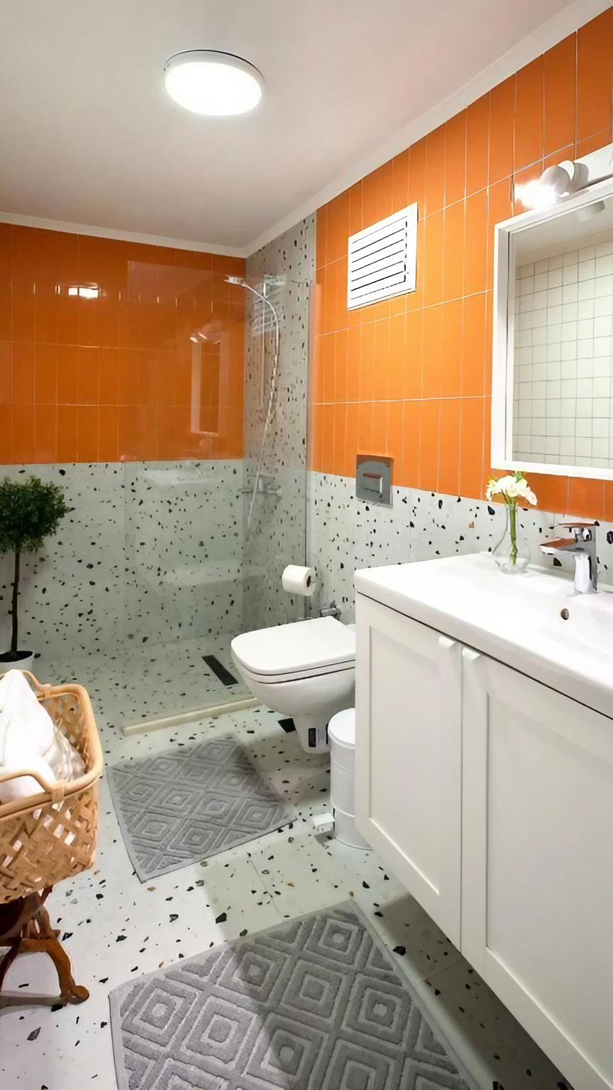 salle de bain terrazzo murs orange Nubu House Turquie salle de bain terrazzo murs orange Nubu House Turquie