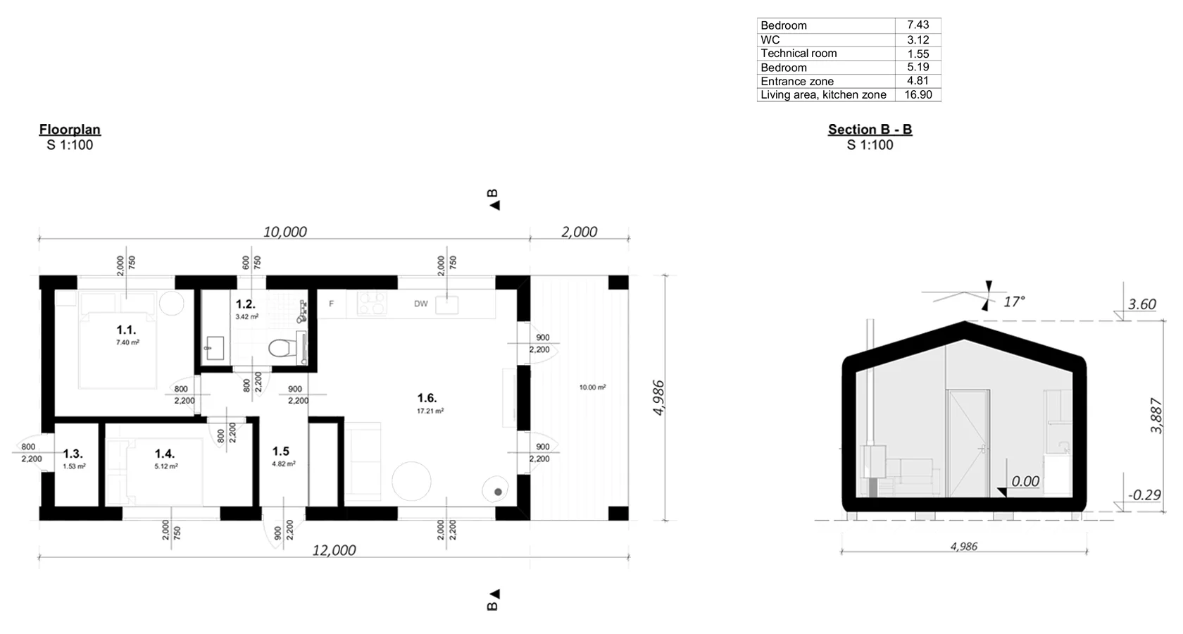 plan maison bois préfabriquée 60m2