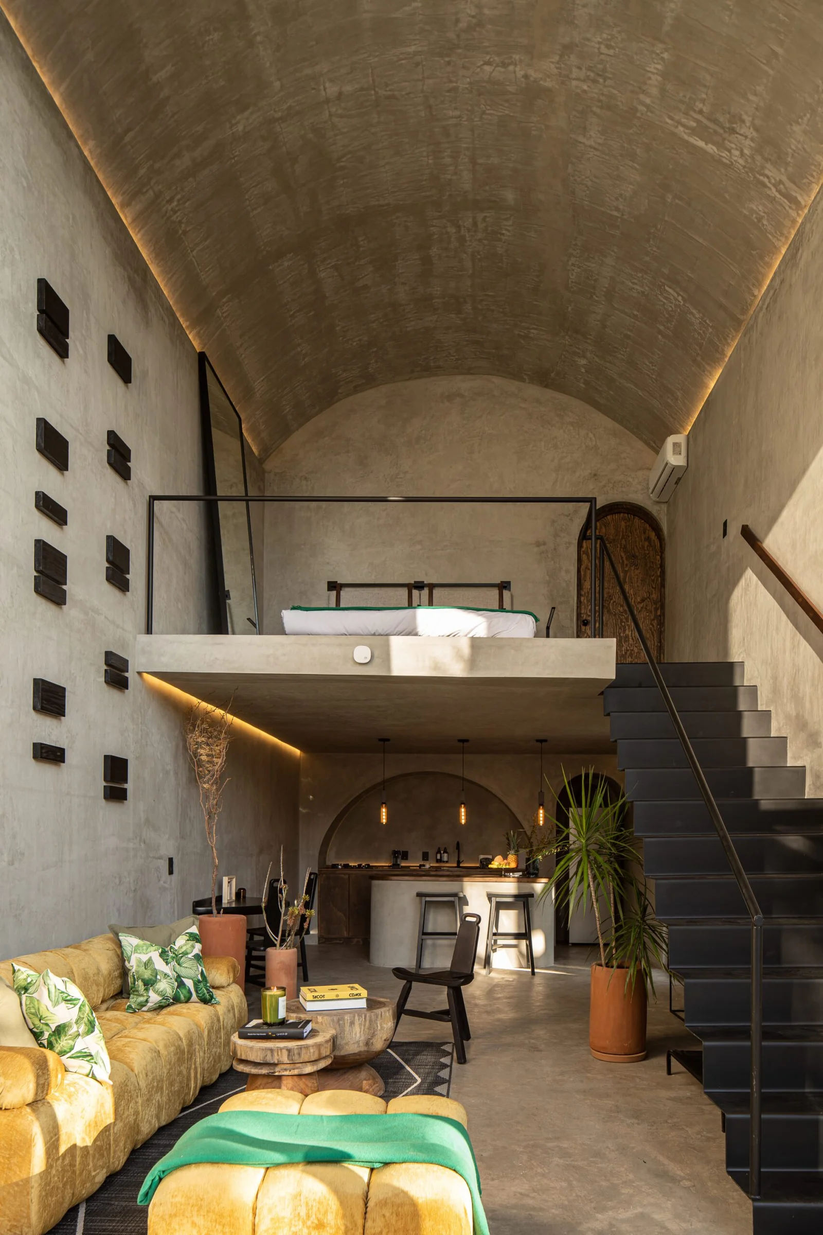 salon et cuisine maison loft en béton Casa Dom Mexique salon et cuisine maison loft en béton Casa Dom Mexique