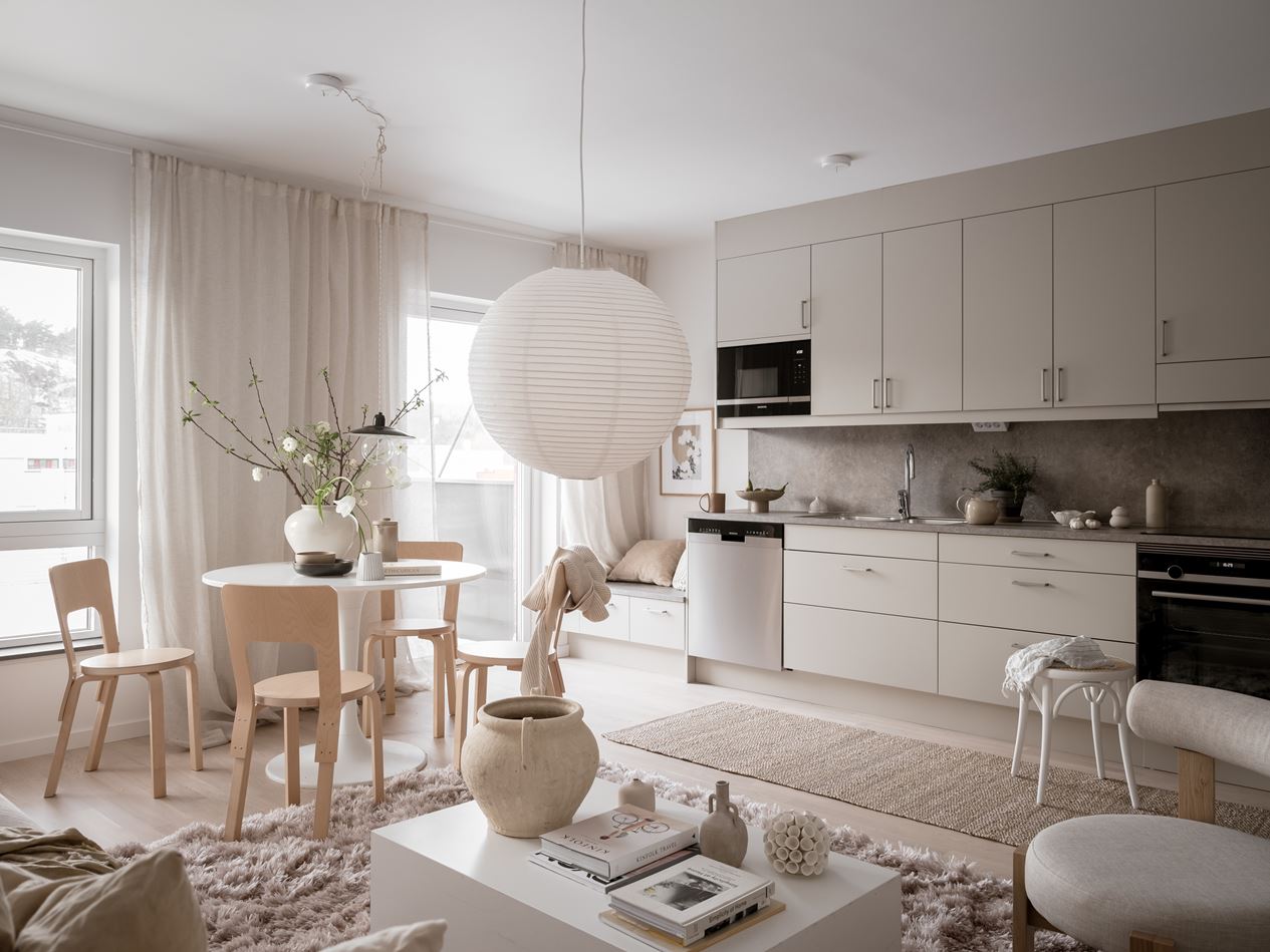 salon décoration beige scandinave avec cuisine ouverte salon décoration beige scandinave avec cuisine ouverte