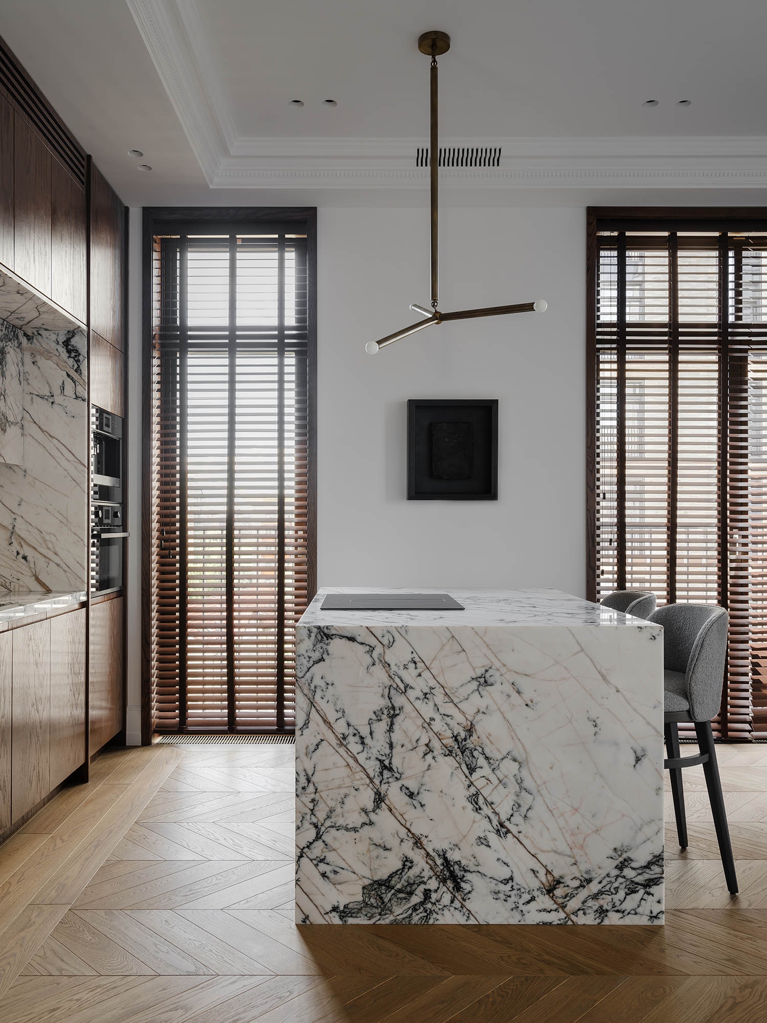 cuisine ouverte avec îlot marbre décoration design