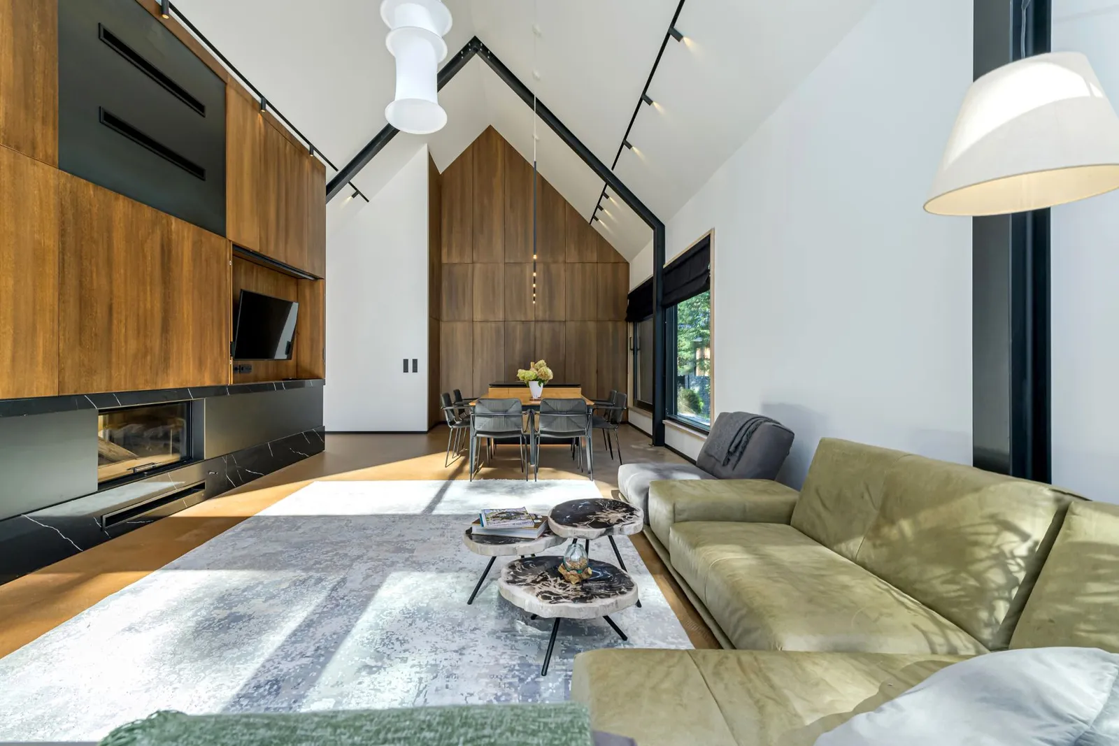 salon maison contemporaine en bois