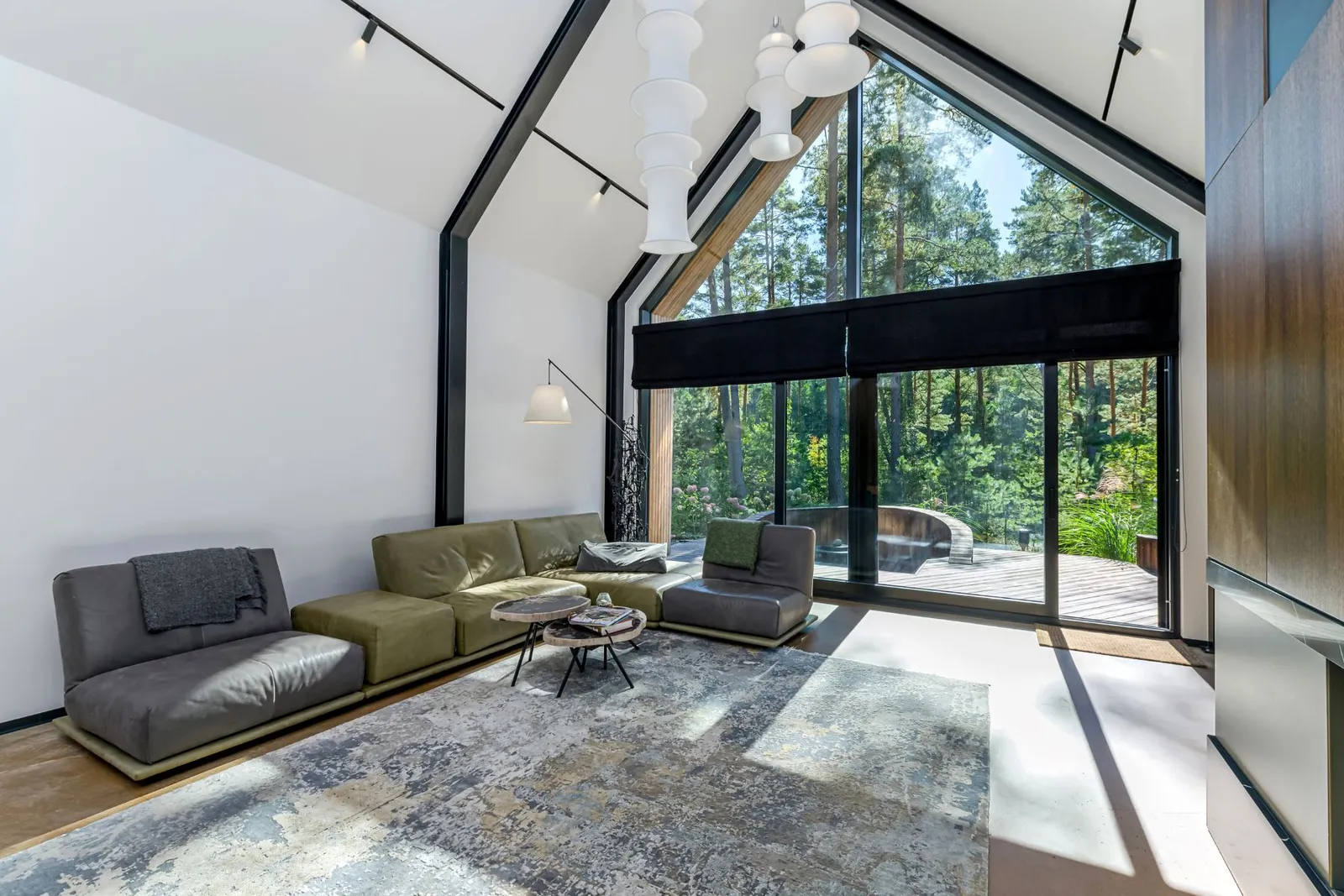 salon pignon vitré maison contemporaine en bois