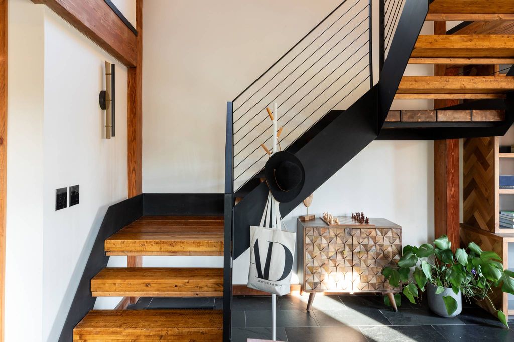 escalier métal et bois