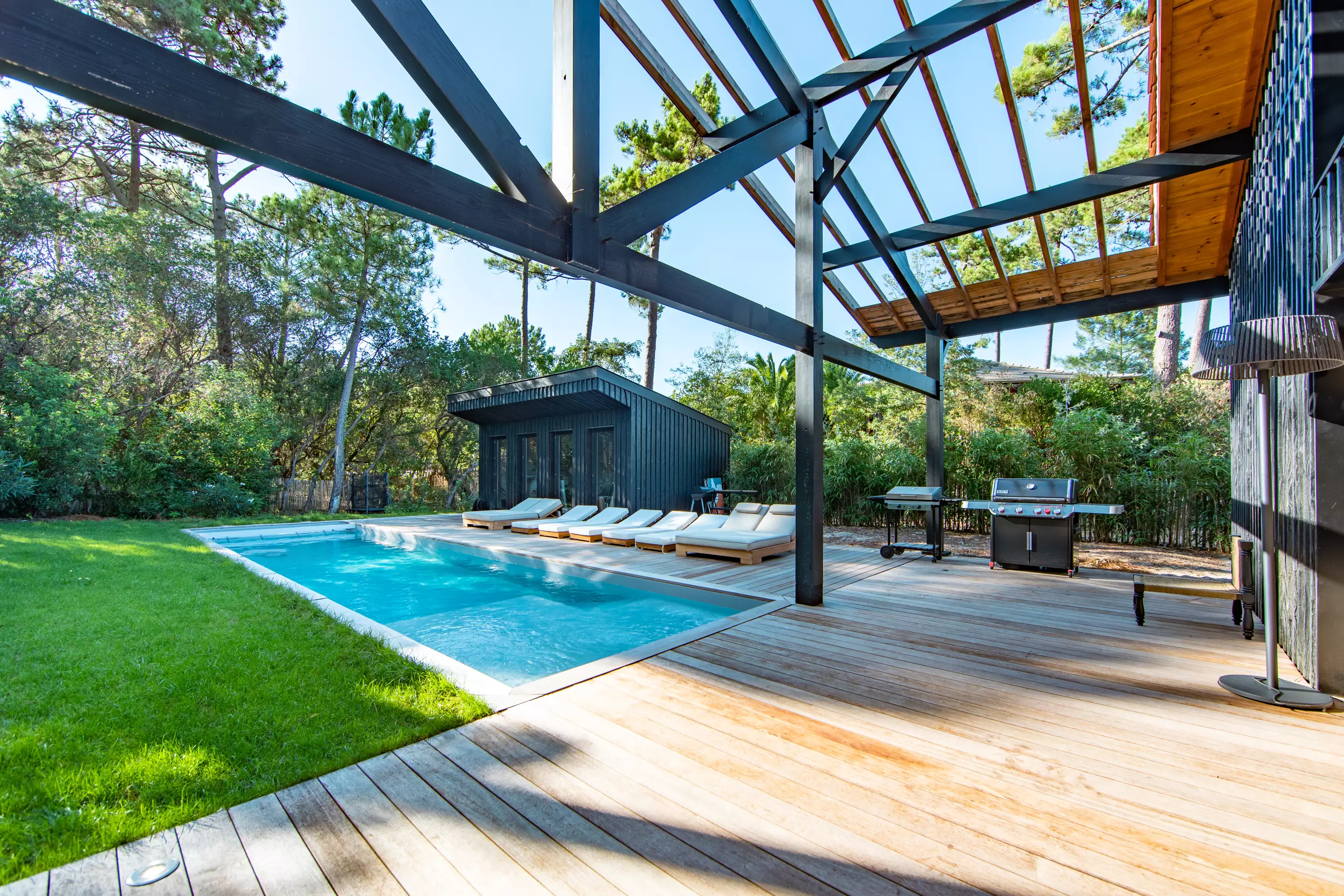 terrasse avec piscine maison en bois Villa Lucy Le Cap Ferret terrasse avec piscine maison en bois Villa Lucy Le Cap Ferret