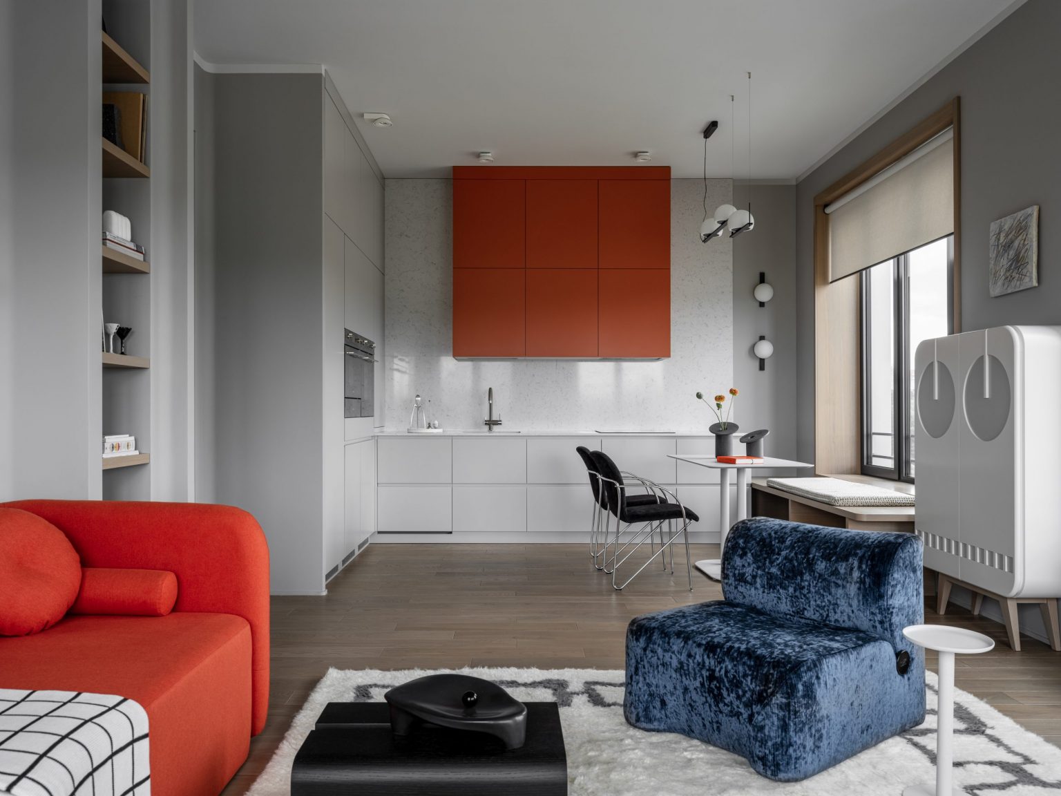 salon avec cuisine ouverte décoration design