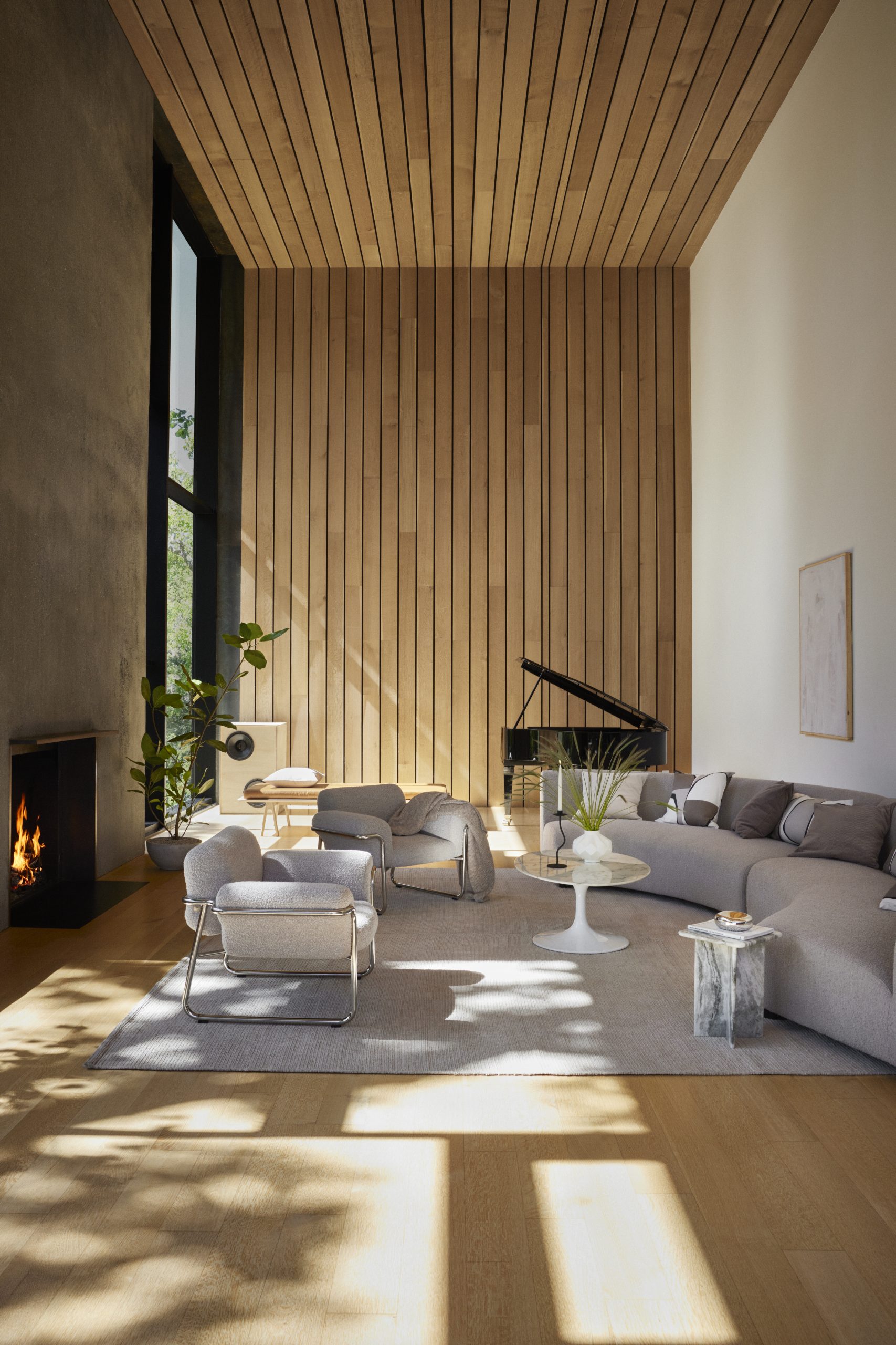 salon avec cheminée décoration contemporaine H&M Home automne 2024