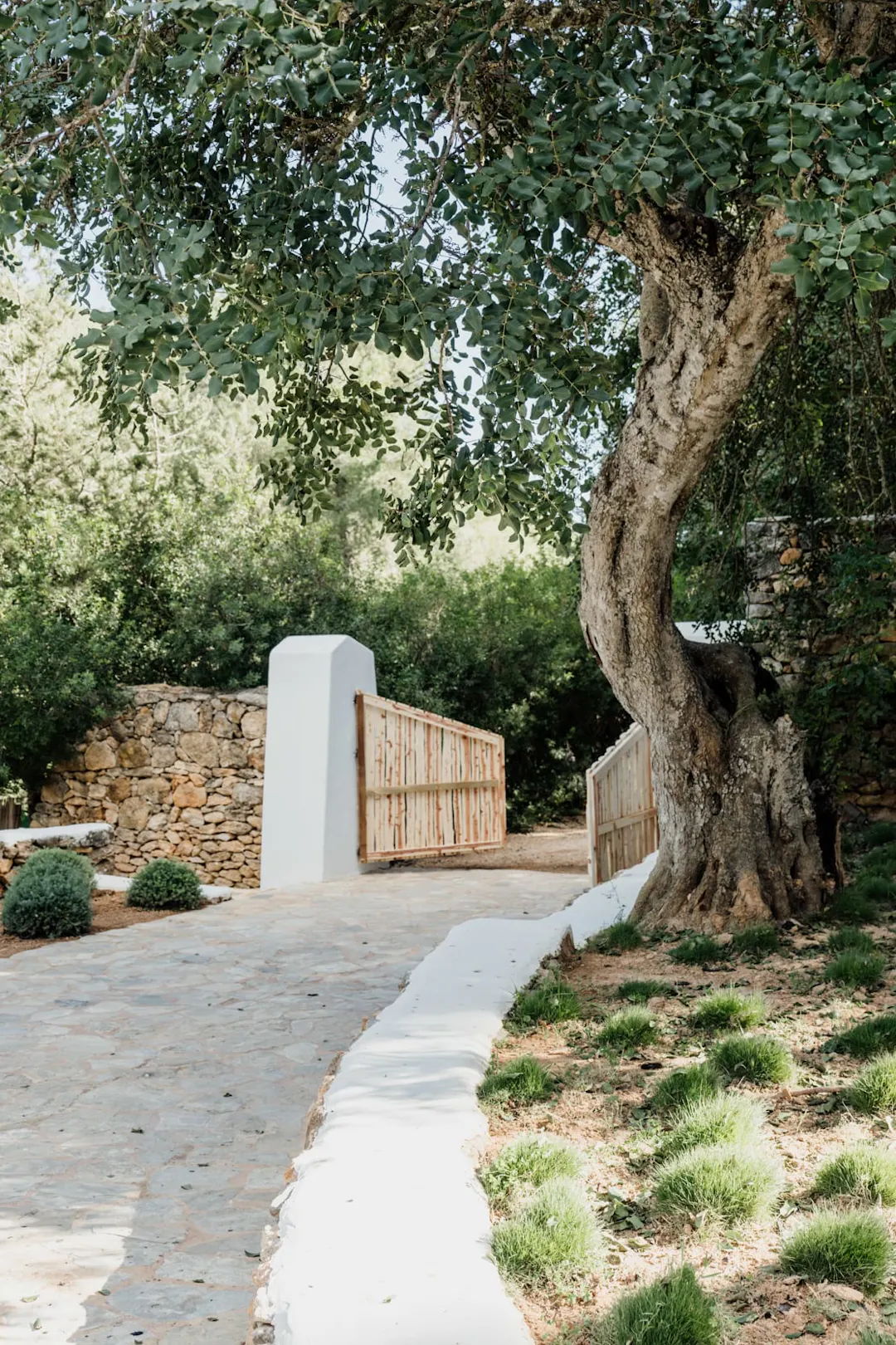 mur de pierre et portail bois pour entrée maison