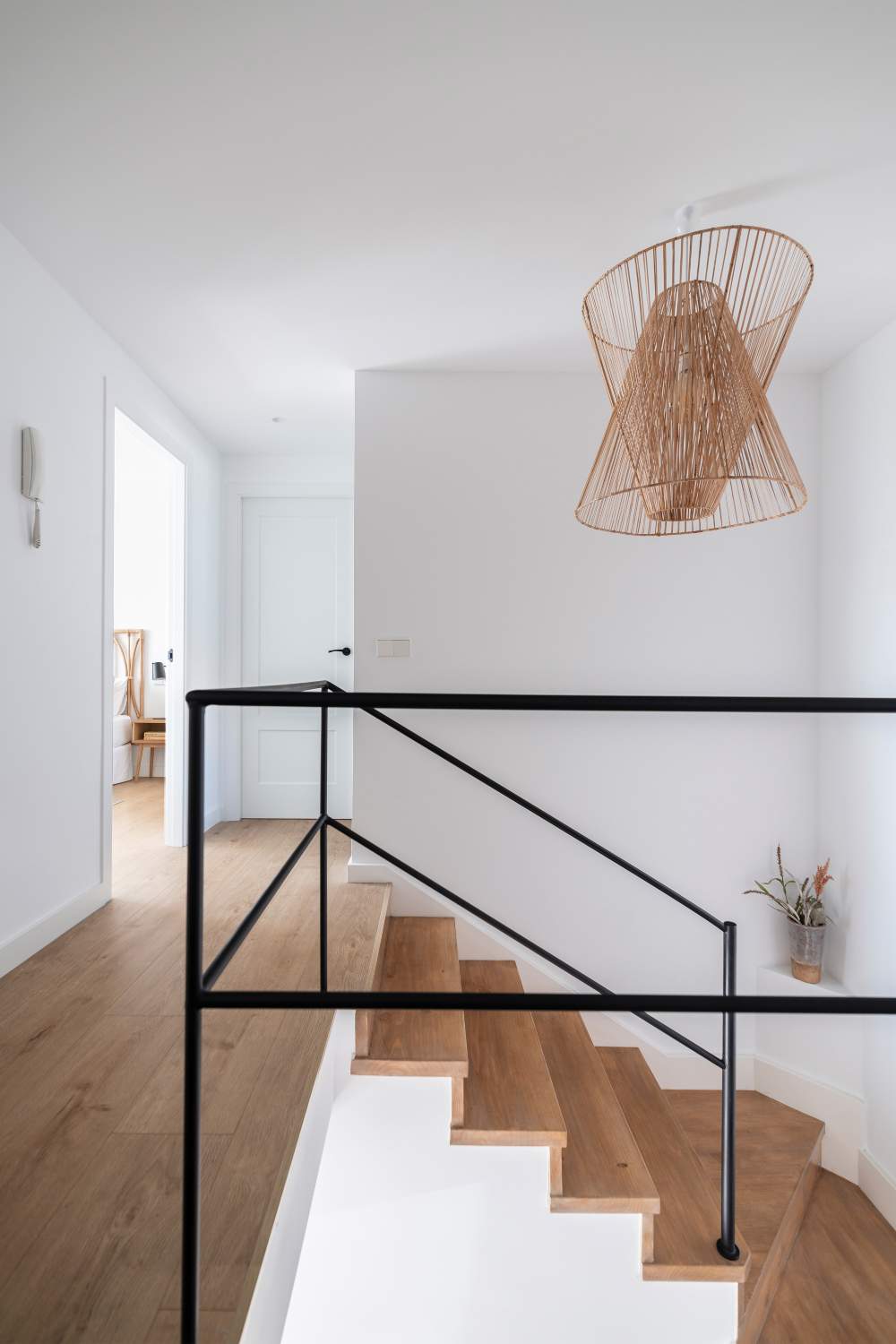 escalier bois rampe acier noir