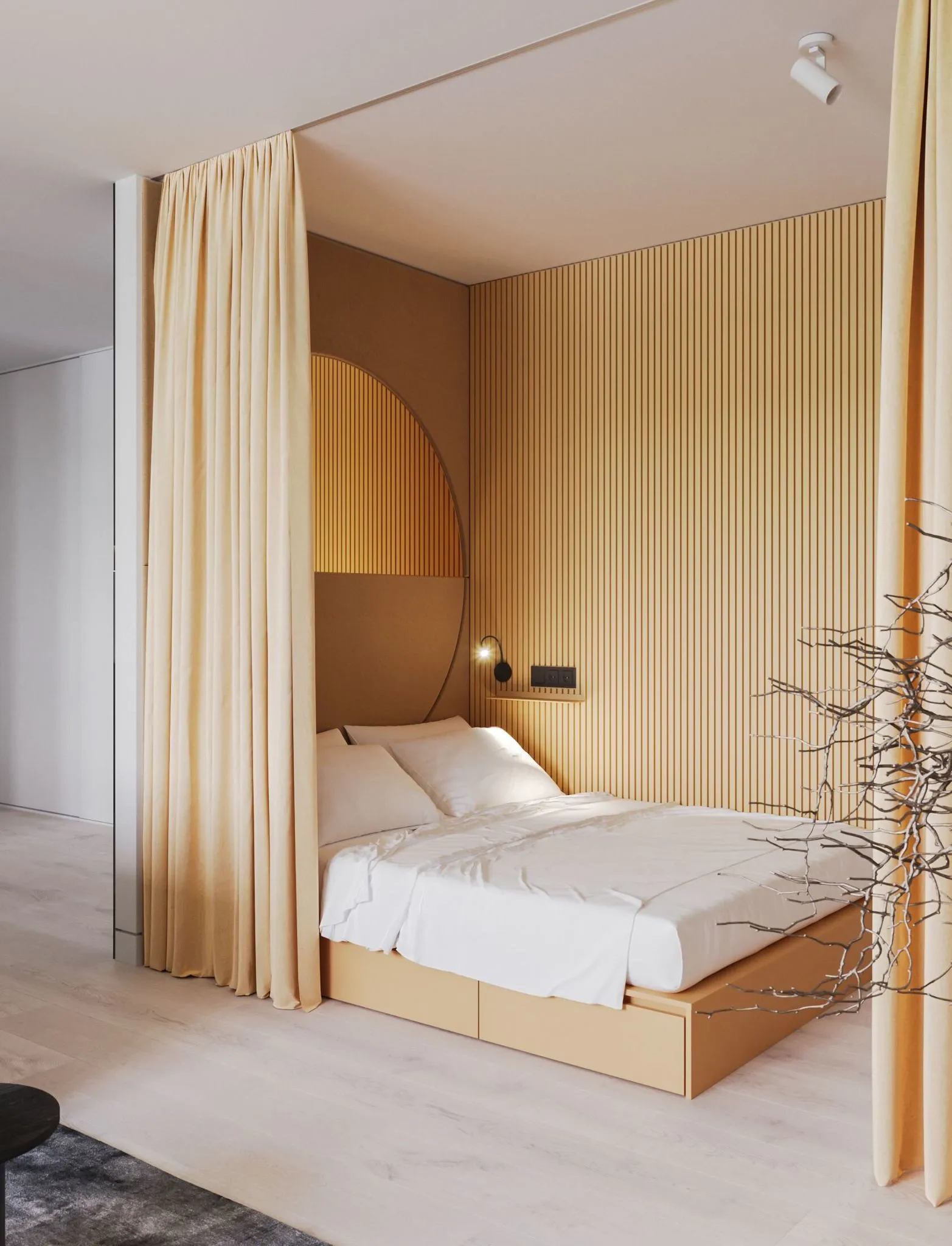 chambre décoration design dans alcôve derrière un rideau chambre décoration design dans alcôve derrière un rideau