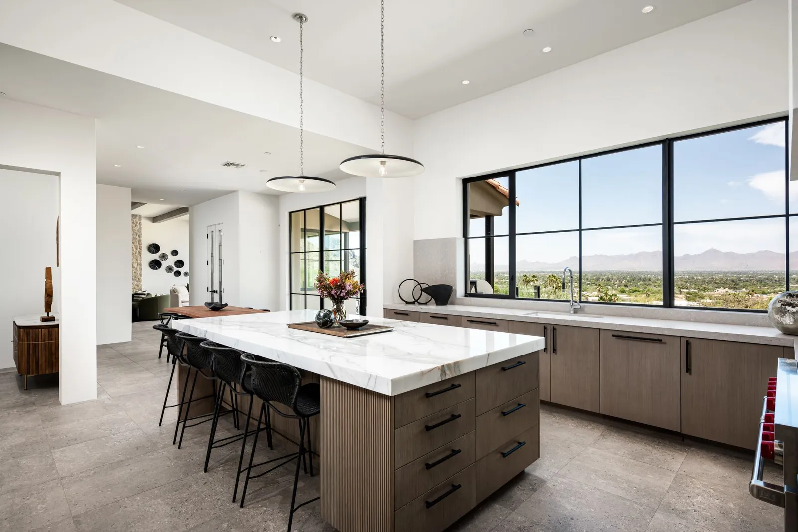 cuisine bois et marbre avec baie vitrée décoration contemporaine cuisine bois et marbre avec baie vitrée décoration contemporaine