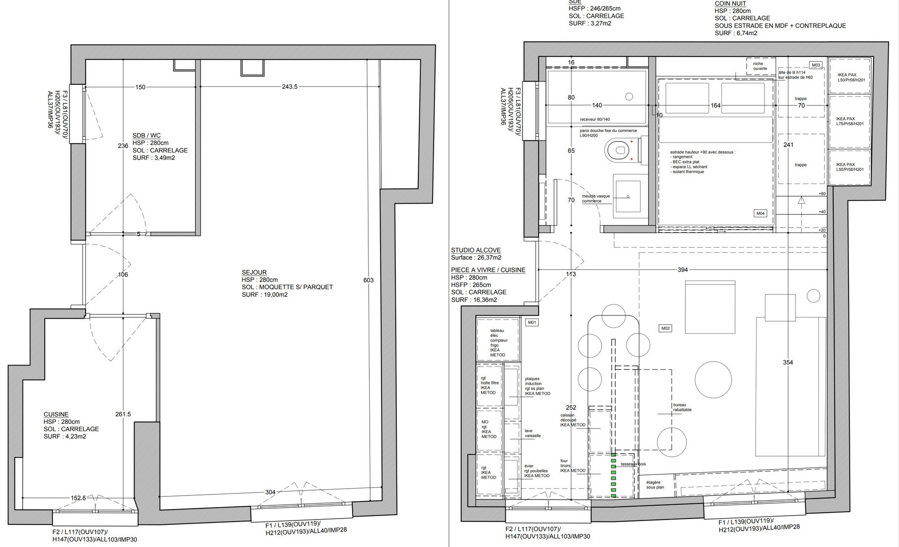 plan studio 26m2 Paris plan studio 26m2 Paris