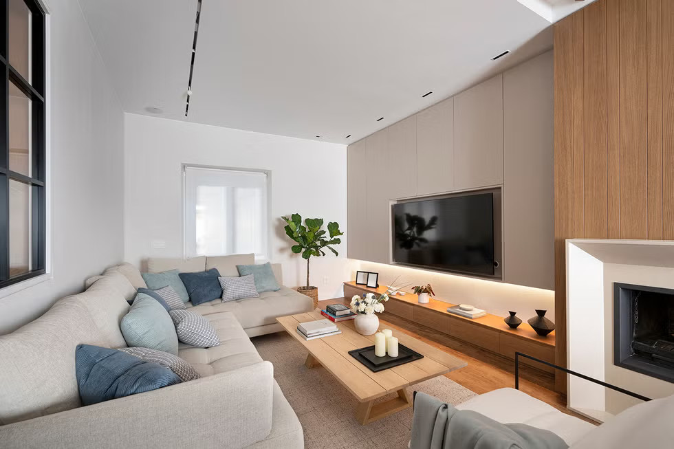 salon avec cheminée décoration contemporaine
