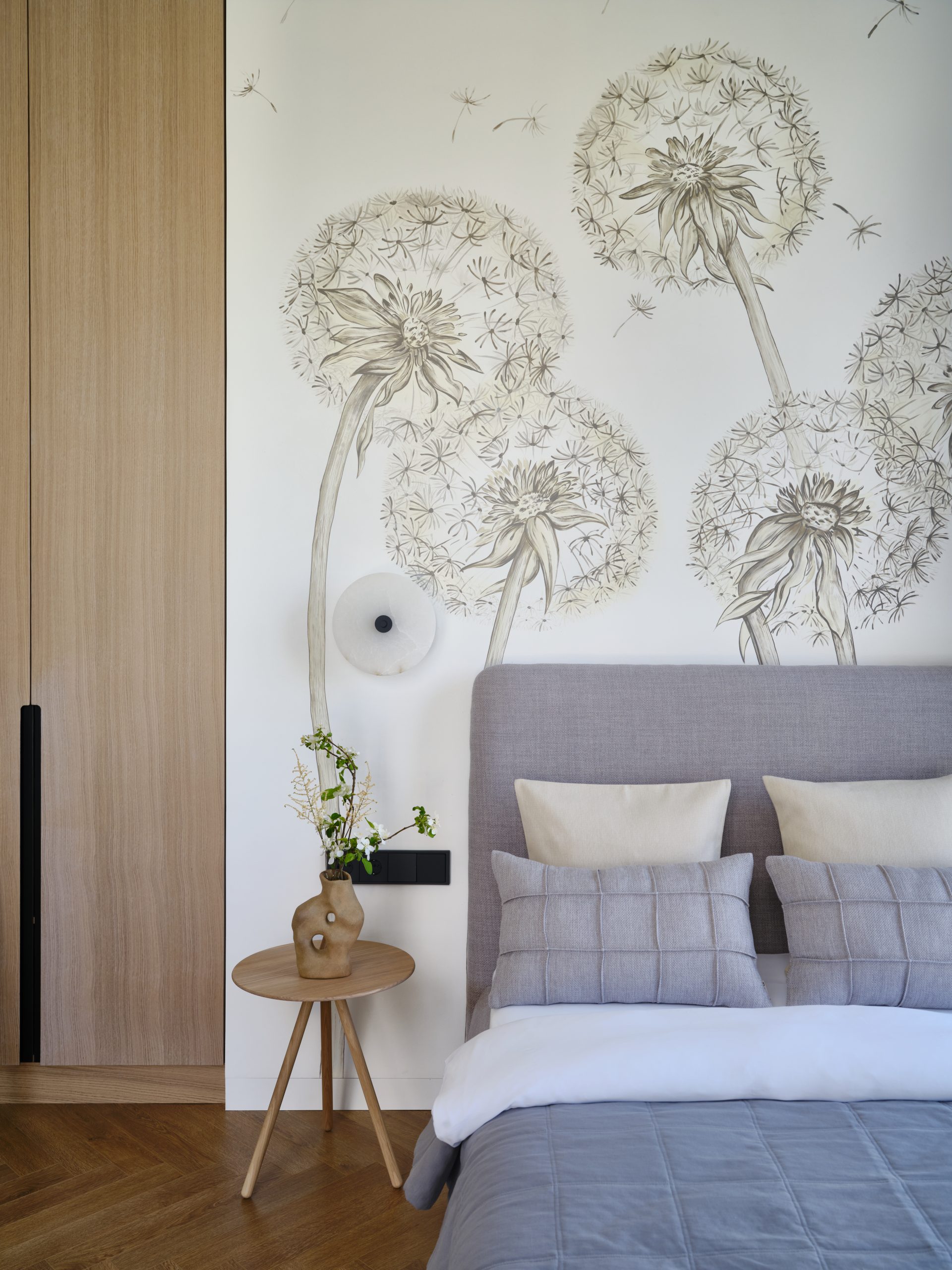chambre avec papier-peint panoramique fleurs de pissenlits dandelion chambre avec papier-peint panoramique fleurs de pissenlits dandelion