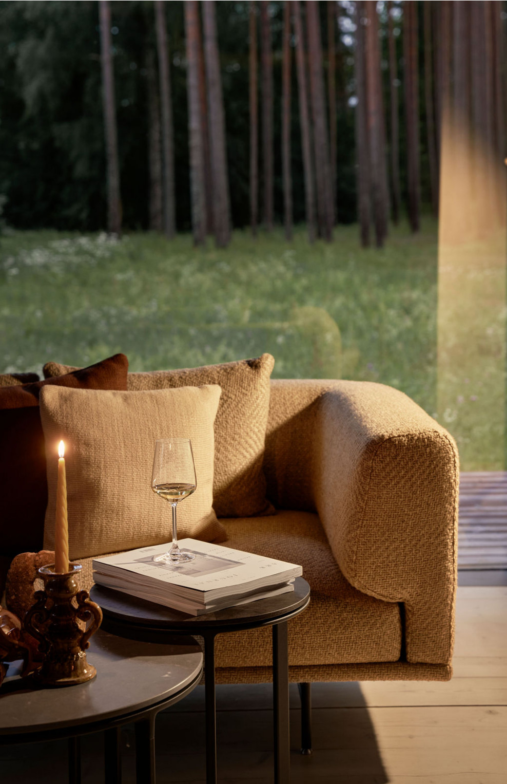 salon avec baie vitrée maison en bois Vipp Salaca River Lettonie salon avec baie vitrée maison en bois Vipp Salaca River Lettonie