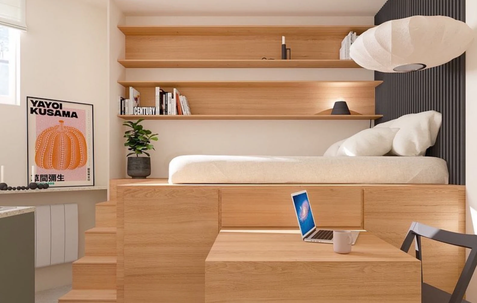 lit sur podium appartement Paris par Nooks+Crannies Studio
