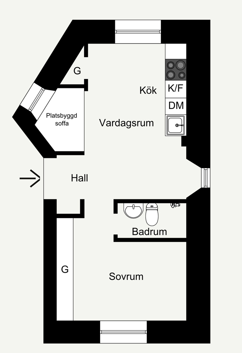 plan deux-pièces 29m2