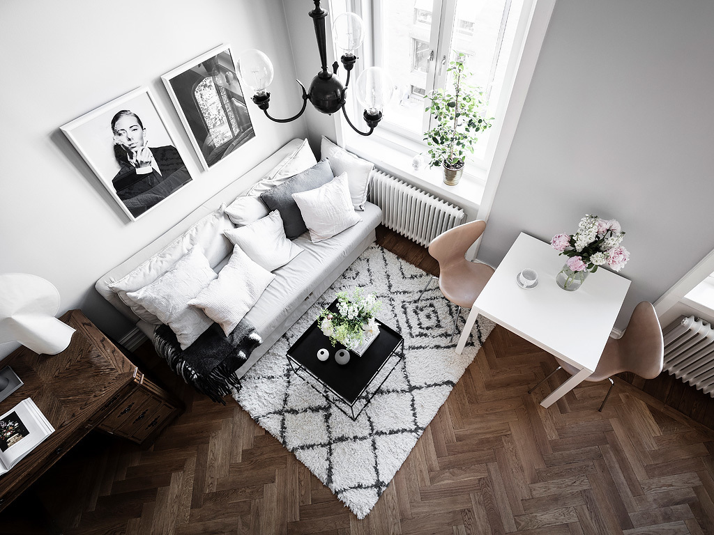 salon décoration scandinave studio 26m2