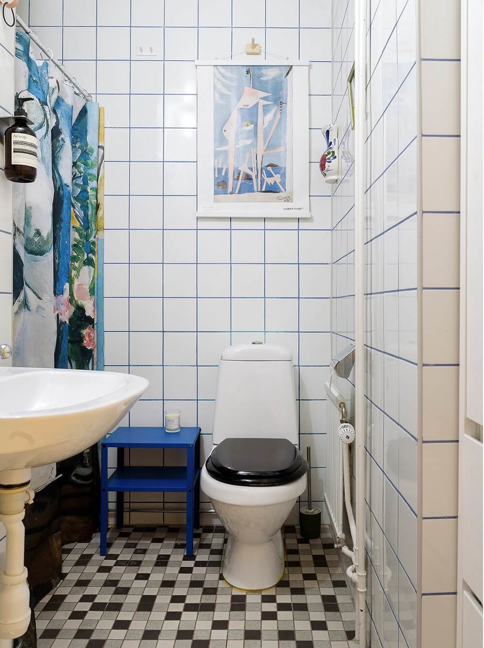salle de bain vintage carrelage blanc joints bleus salle de bain vintage carrelage blanc joints bleus