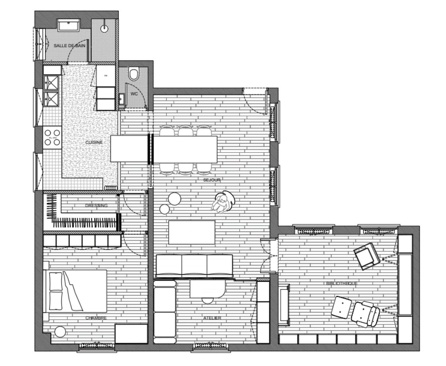 plan appartement de 90m2 dans le centre de Paris par Bérénice Curt Architecture plan appartement de 90m2 dans le centre de Paris par Bérénice Curt Architecture