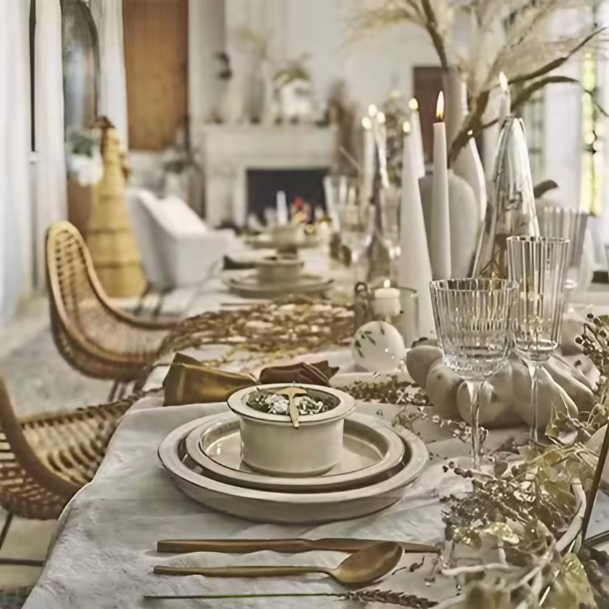 table de fête dorée et beige table de fête dorée et beige