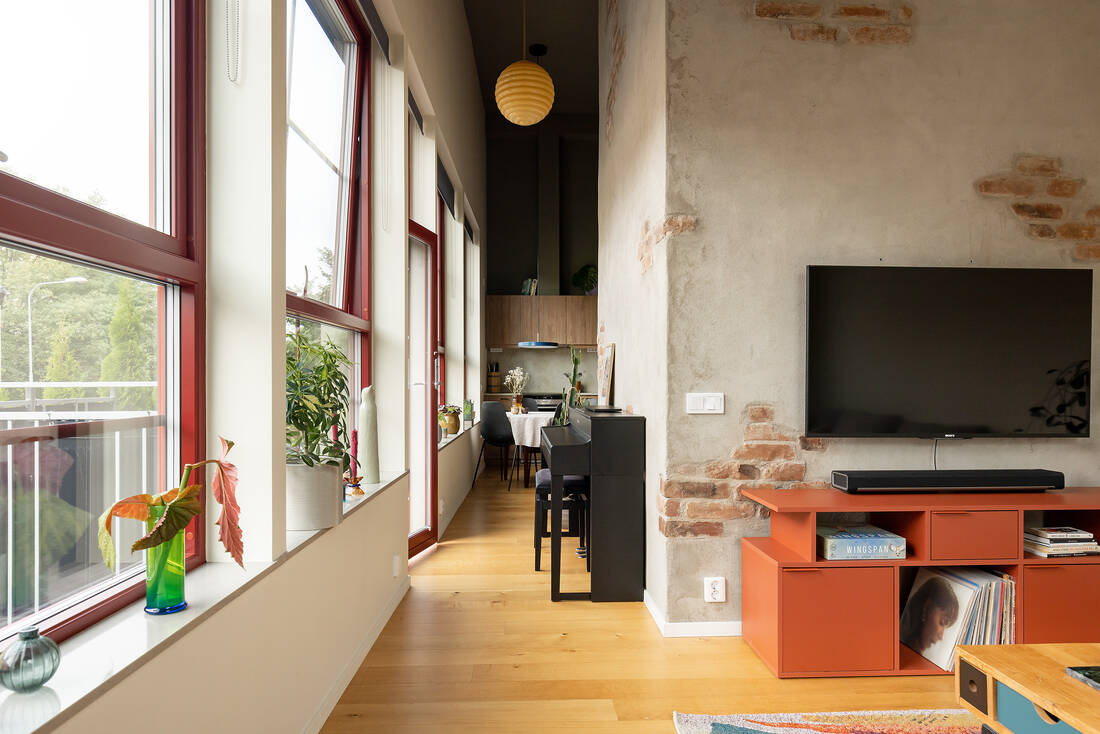 salon mur briques et béton mini loft 52m2 salon mur briques et béton mini loft 52m2