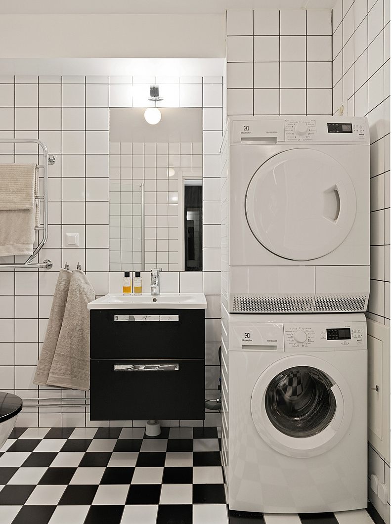 salle d salle d'eau sol à damier noir et blanc appartement en duplex 62m2