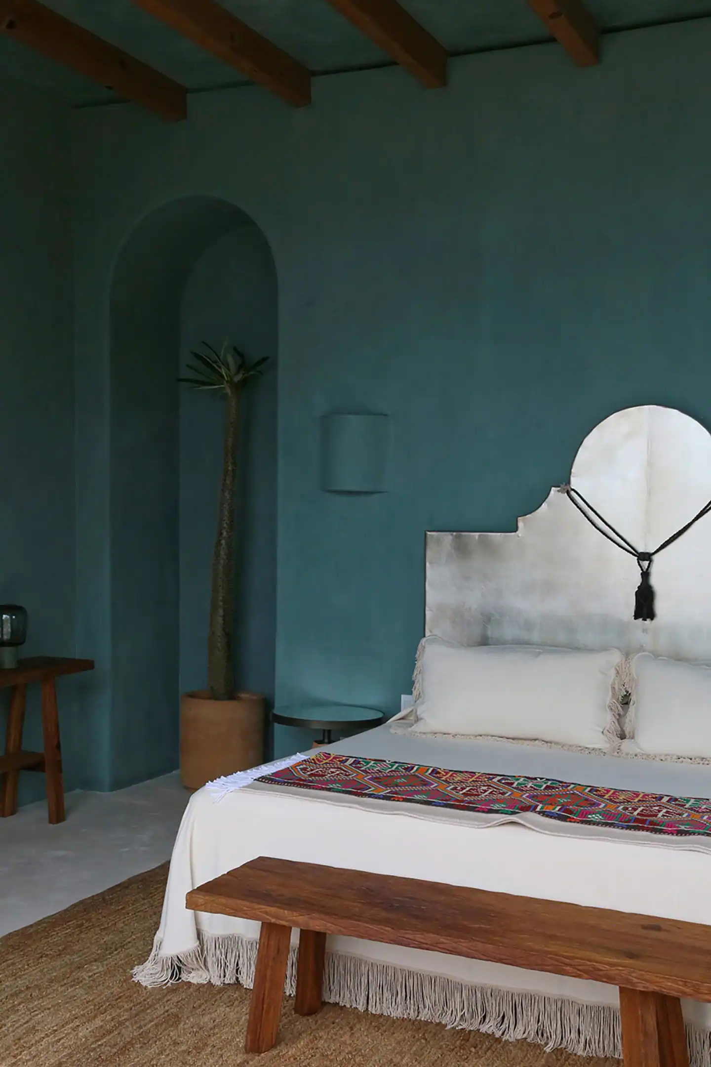 chambre bleue avec poutres maison Mexique chambre bleue avec poutres maison Mexique