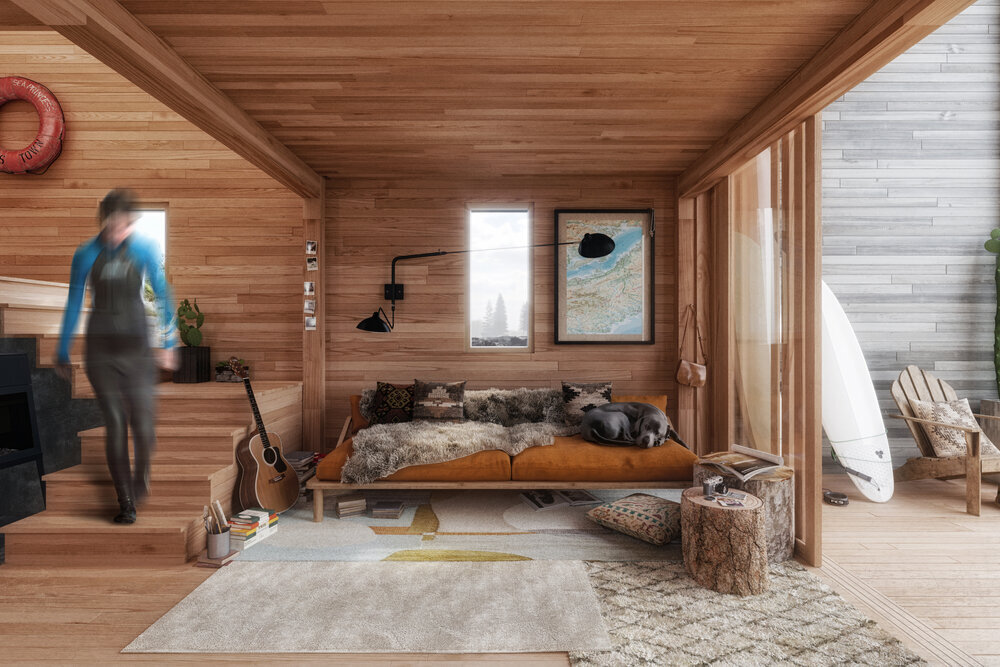 salon maison préfabriquée et modulaire The Backcountry Hut Company 64m2 salon maison préfabriquée et modulaire The Backcountry Hut Company 64m2