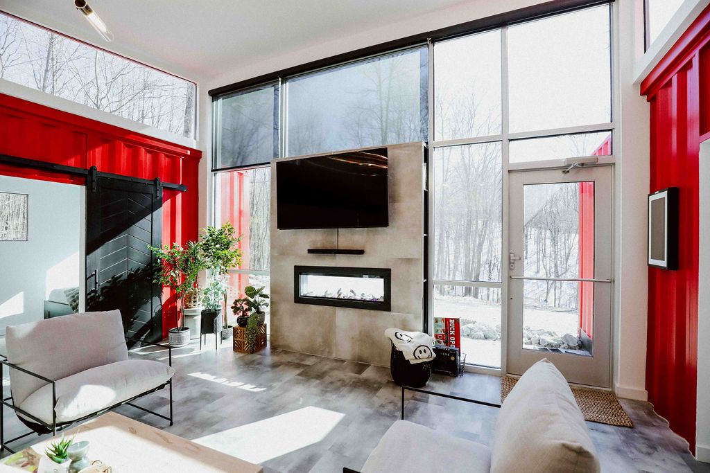 salon avec cheminée maison container