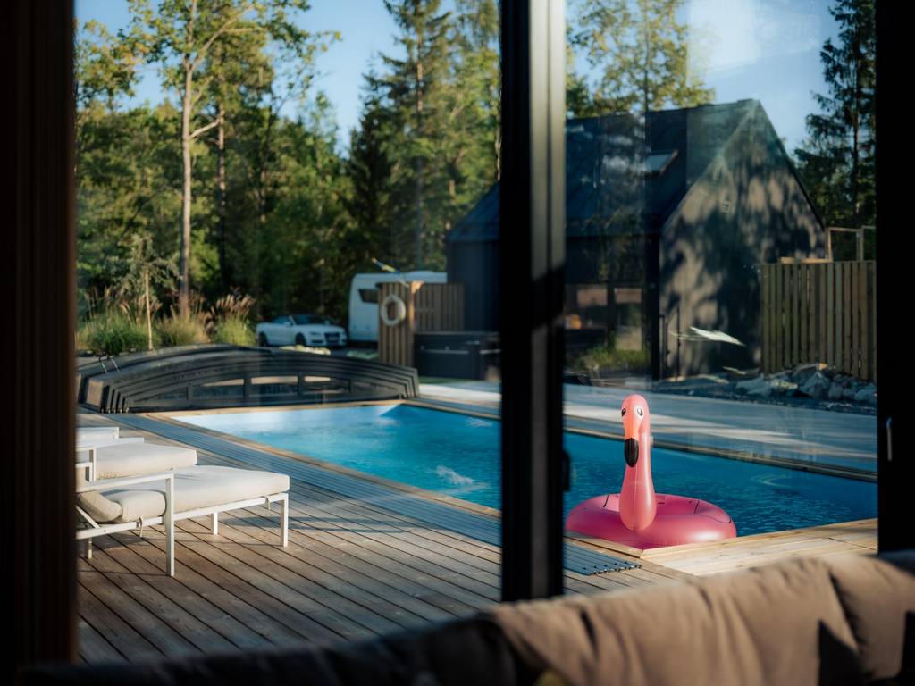 vue piscine depuis salon