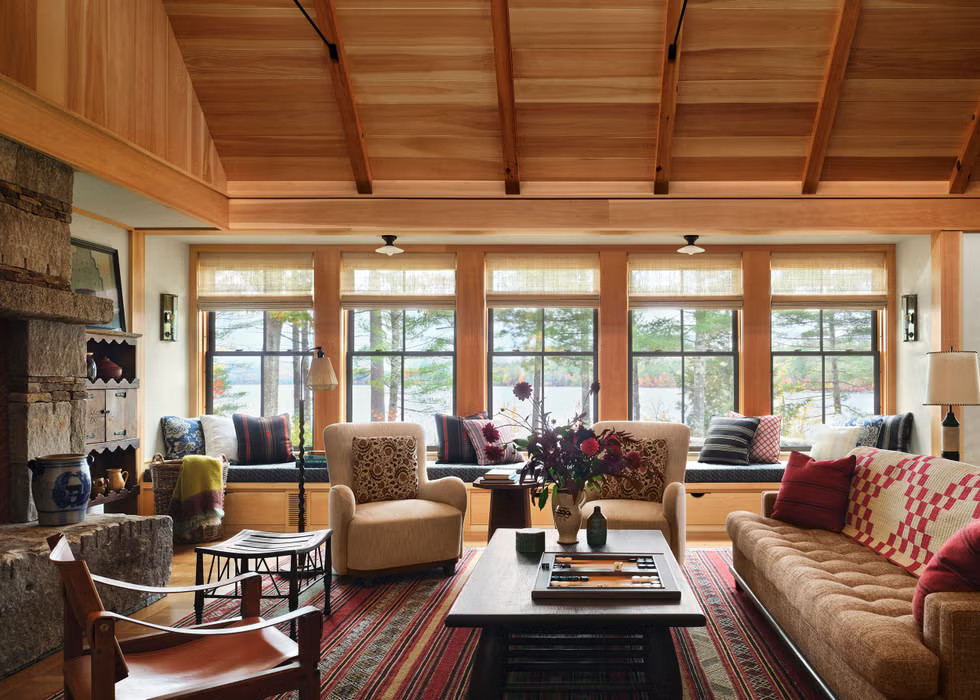 salon maison en bois décoration contemporaine d'automne