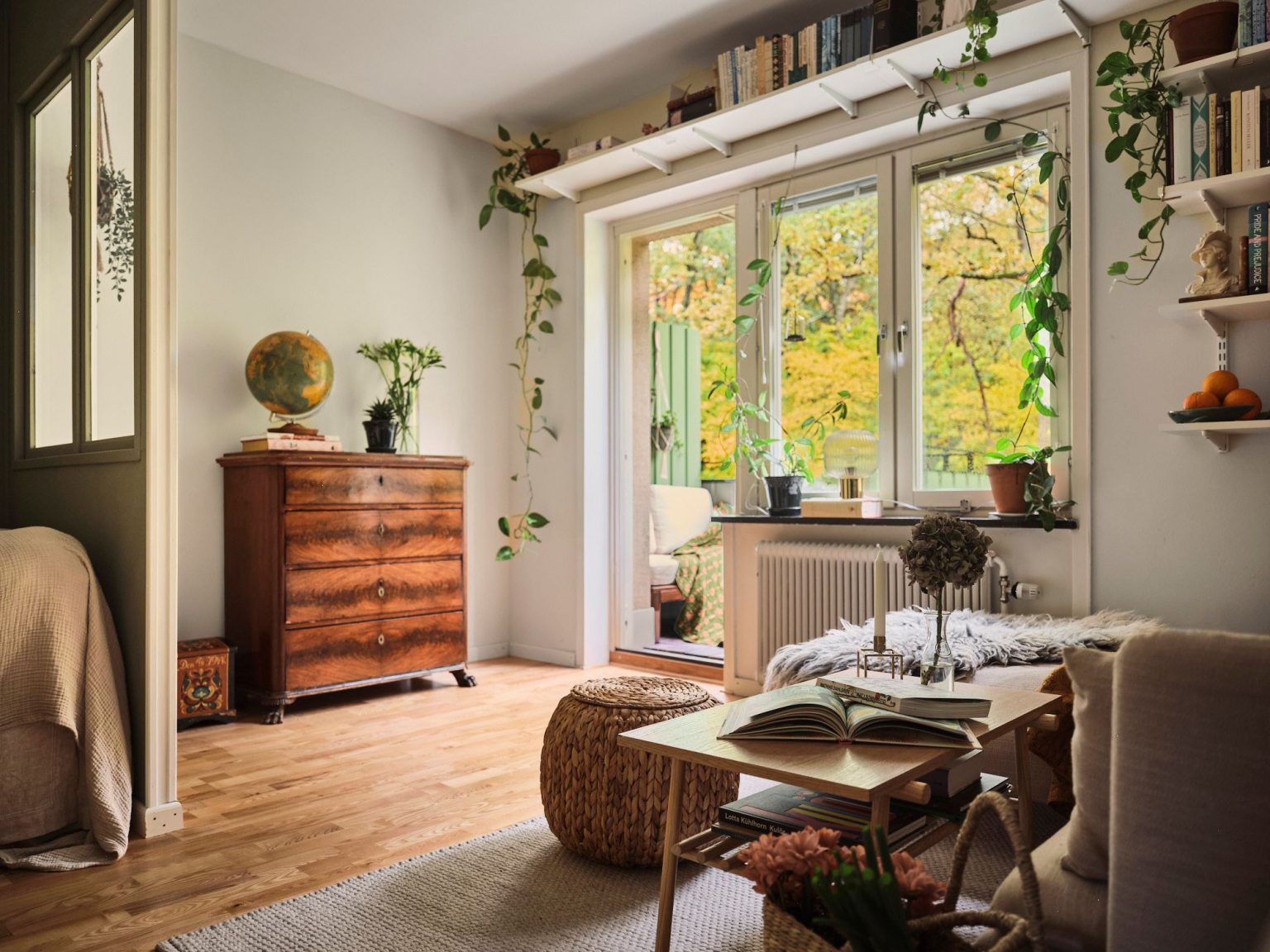 salon avec chambre appartement 38m2 décoration vintage et scandinave