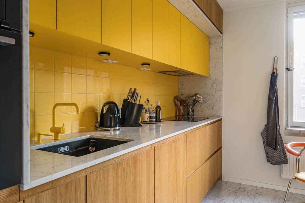 cuisine jaune appartement 87m2