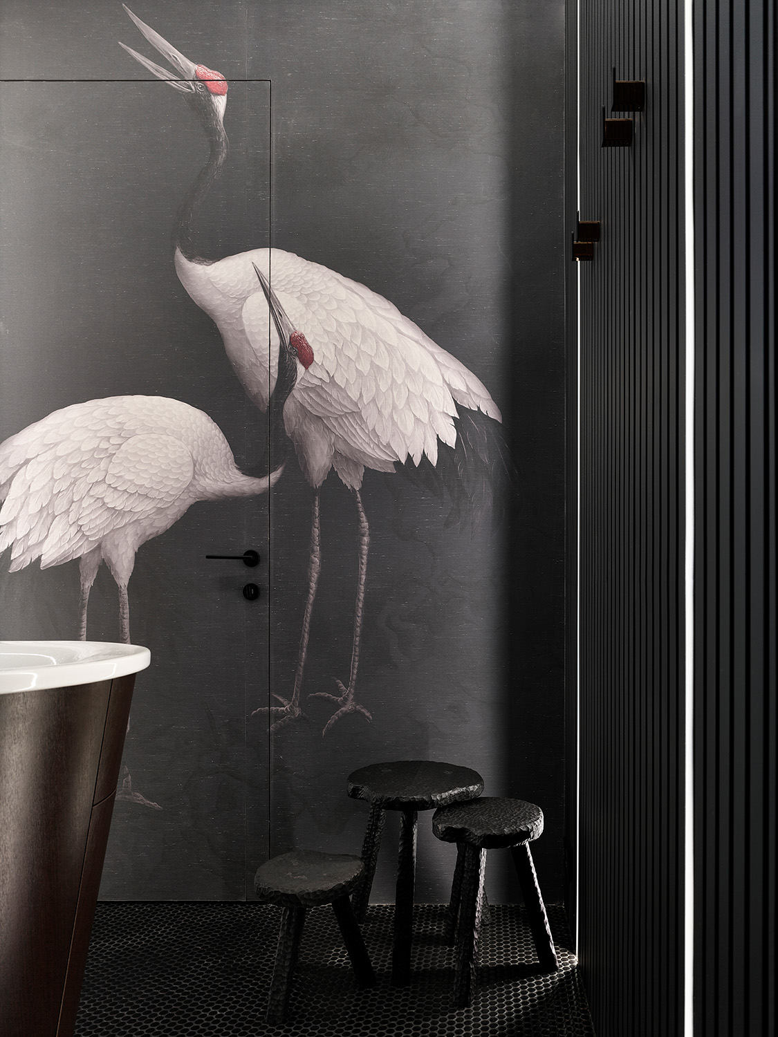 salle de bain papier-peint grues