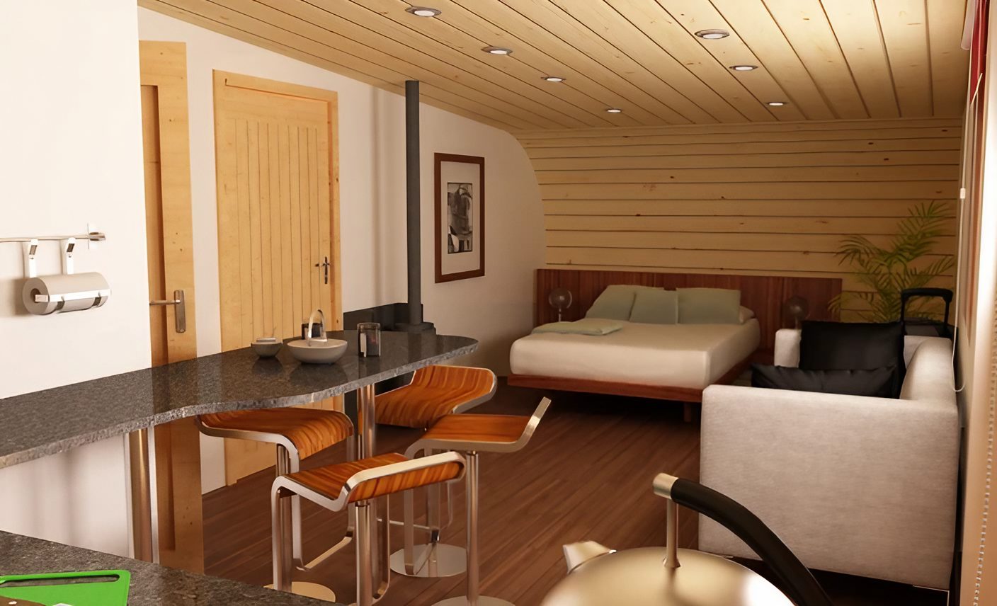 intérieur petite maison 48m2 aux lignes courbes Blue Forest intérieur petite maison 48m2 aux lignes courbes Blue Forest