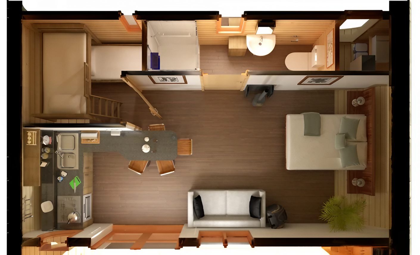 plan petite maison 48m2 aux lignes courbes Blue Forest plan petite maison 48m2 aux lignes courbes Blue Forest